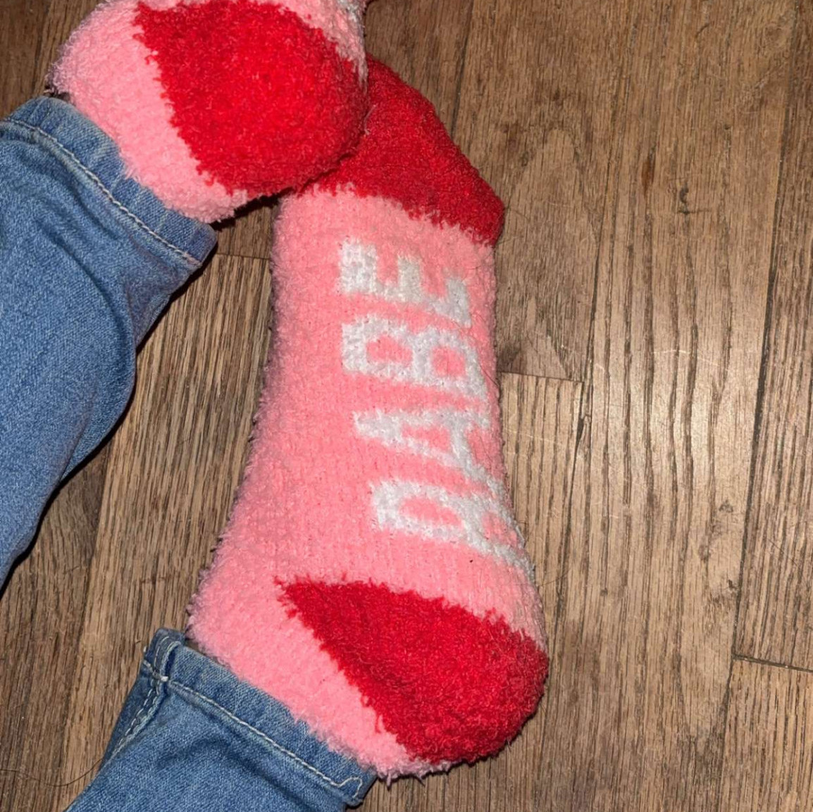 Pink fuzzy ankle socks