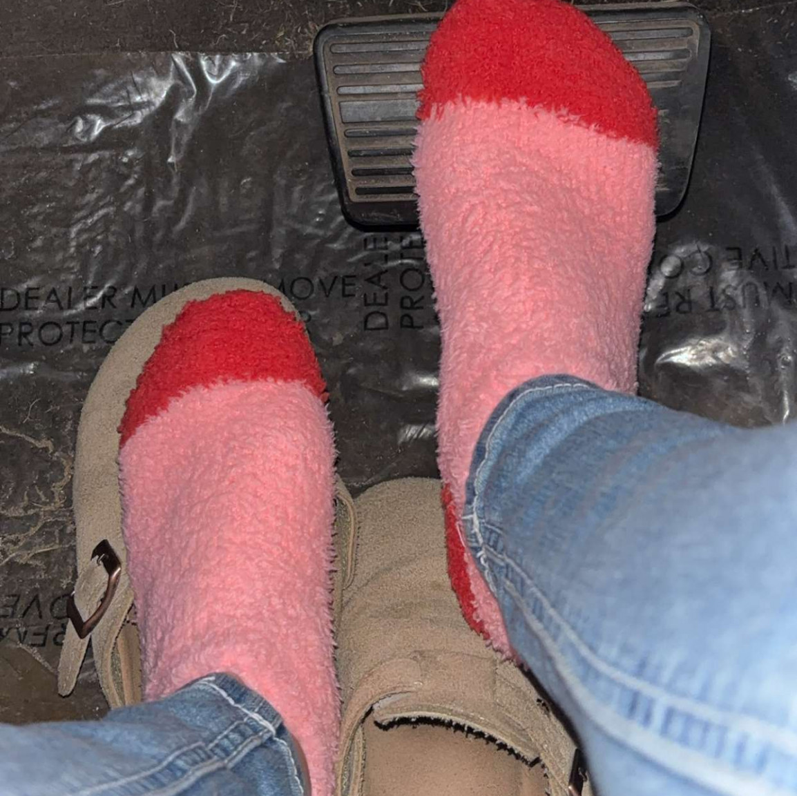 Pink fuzzy ankle socks