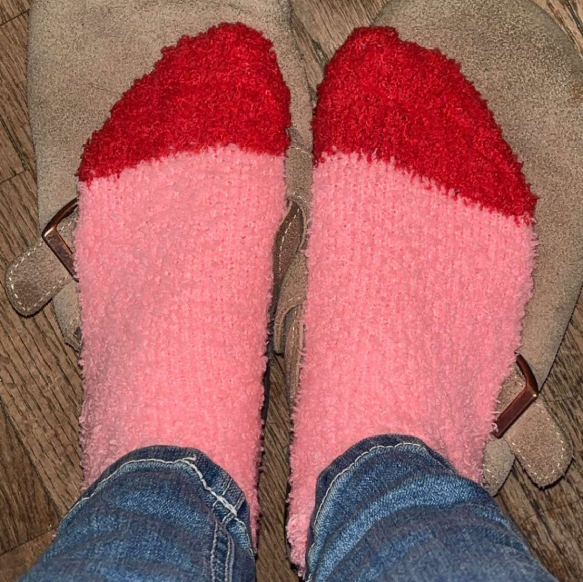 Pink fuzzy ankle socks