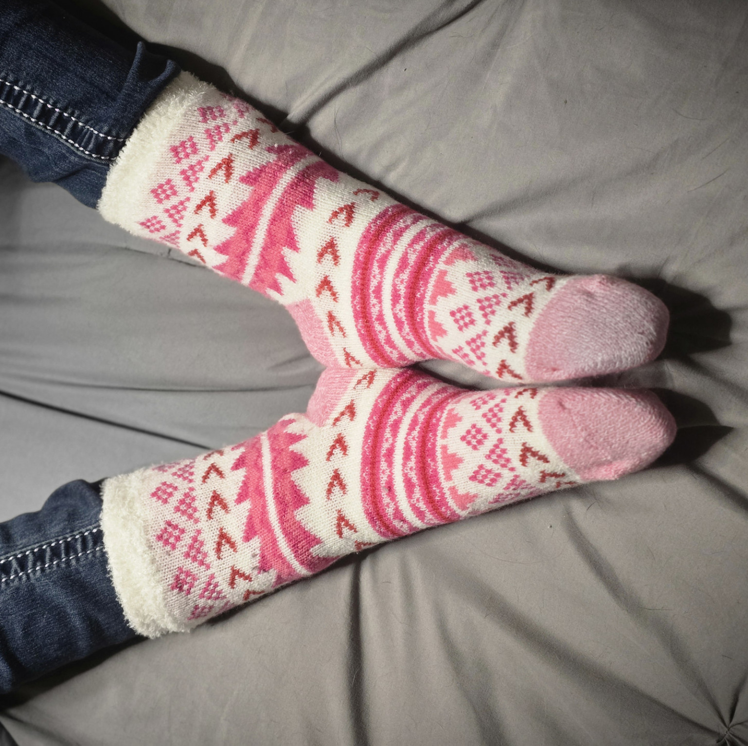 Pink double layer fuzzy socks