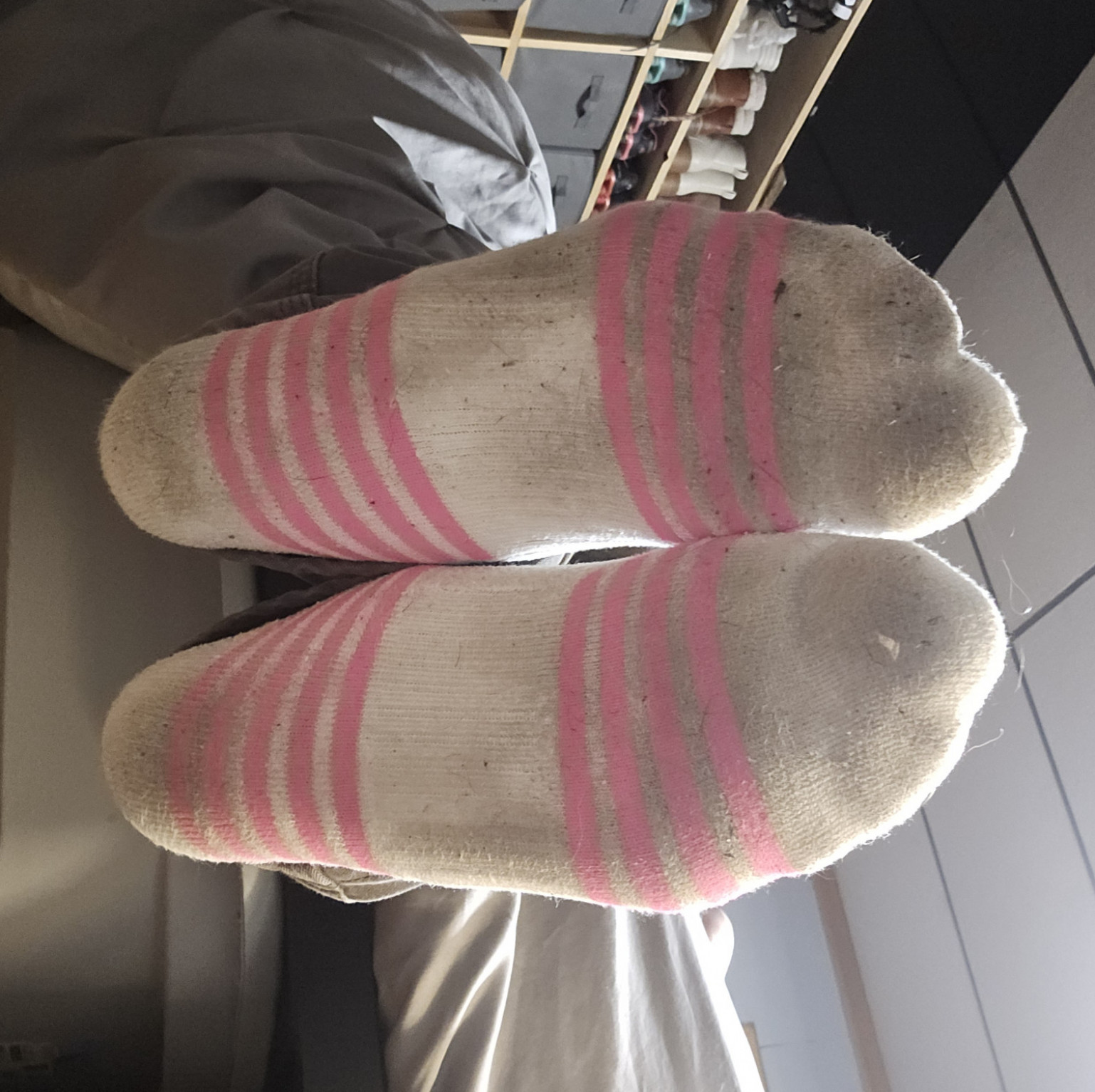 White with pink striped ankle socks
