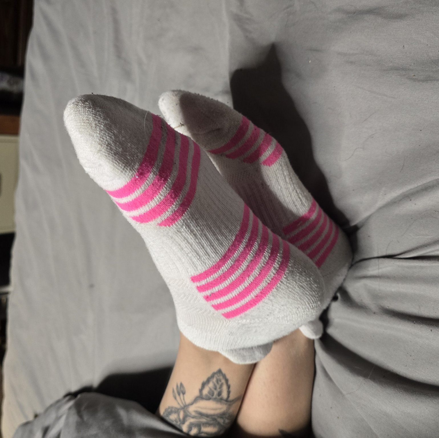 White with pink striped ankle socks