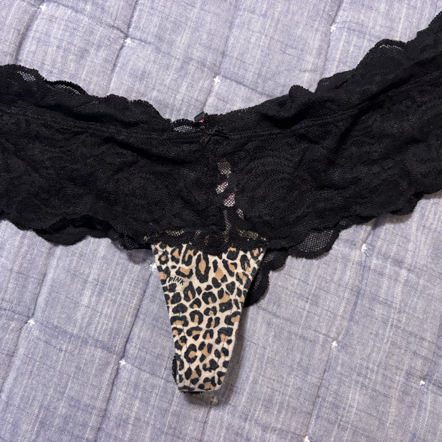 Black lace cheetah thong