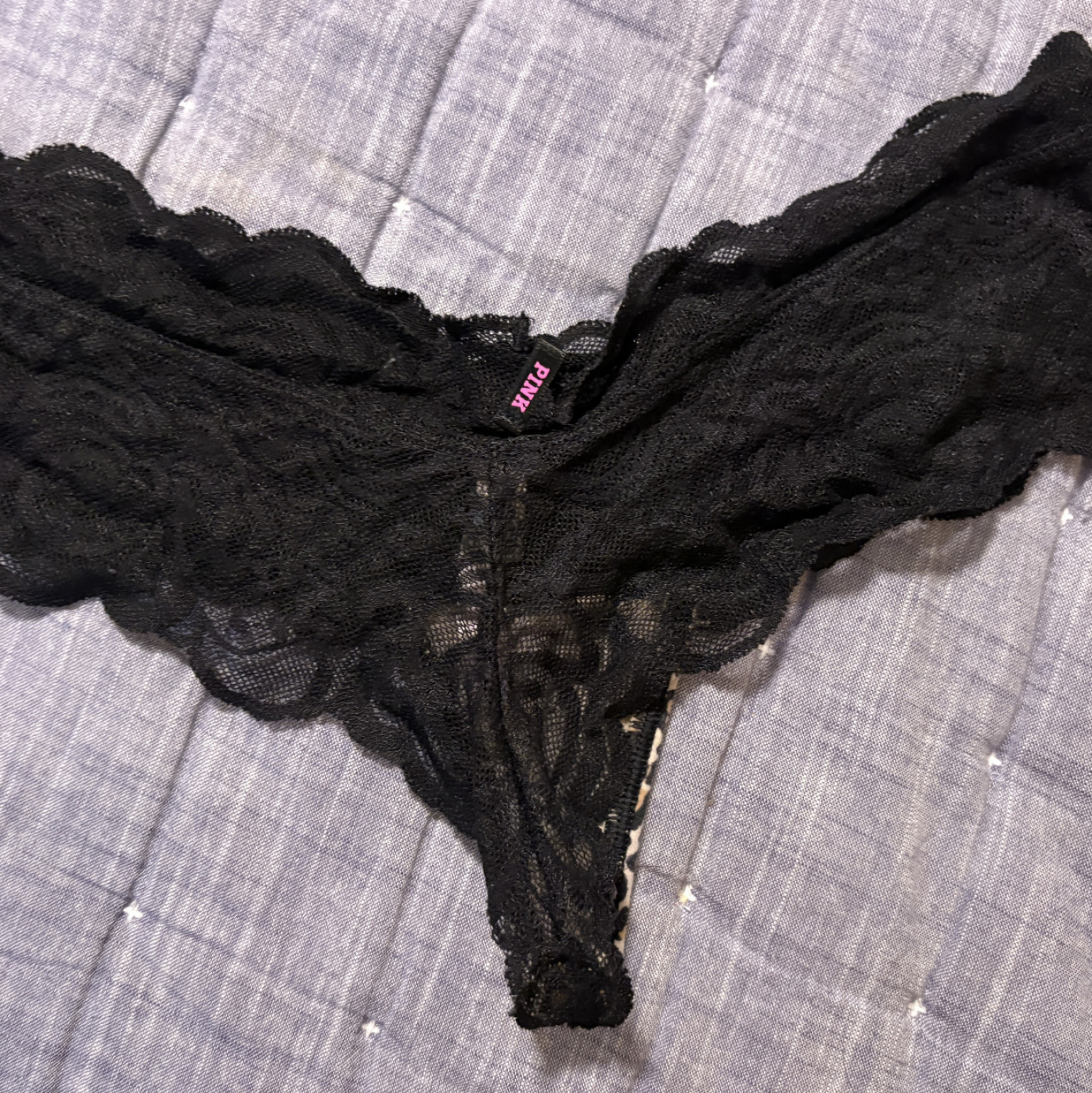 Black lace cheetah thong