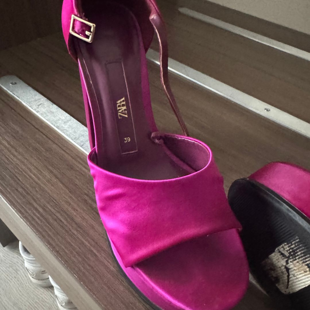 Zara Pre Worn Satin Fuchsia Platform Heels Size 39