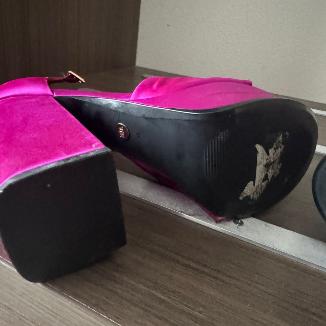 Zara Pre Worn Satin Fuchsia Platform Heels Size 39