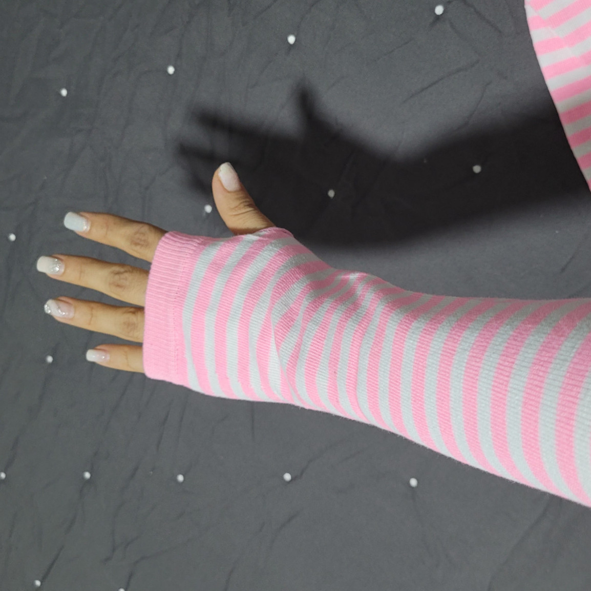Puc style fingerless gloves Punk with white and pink lines