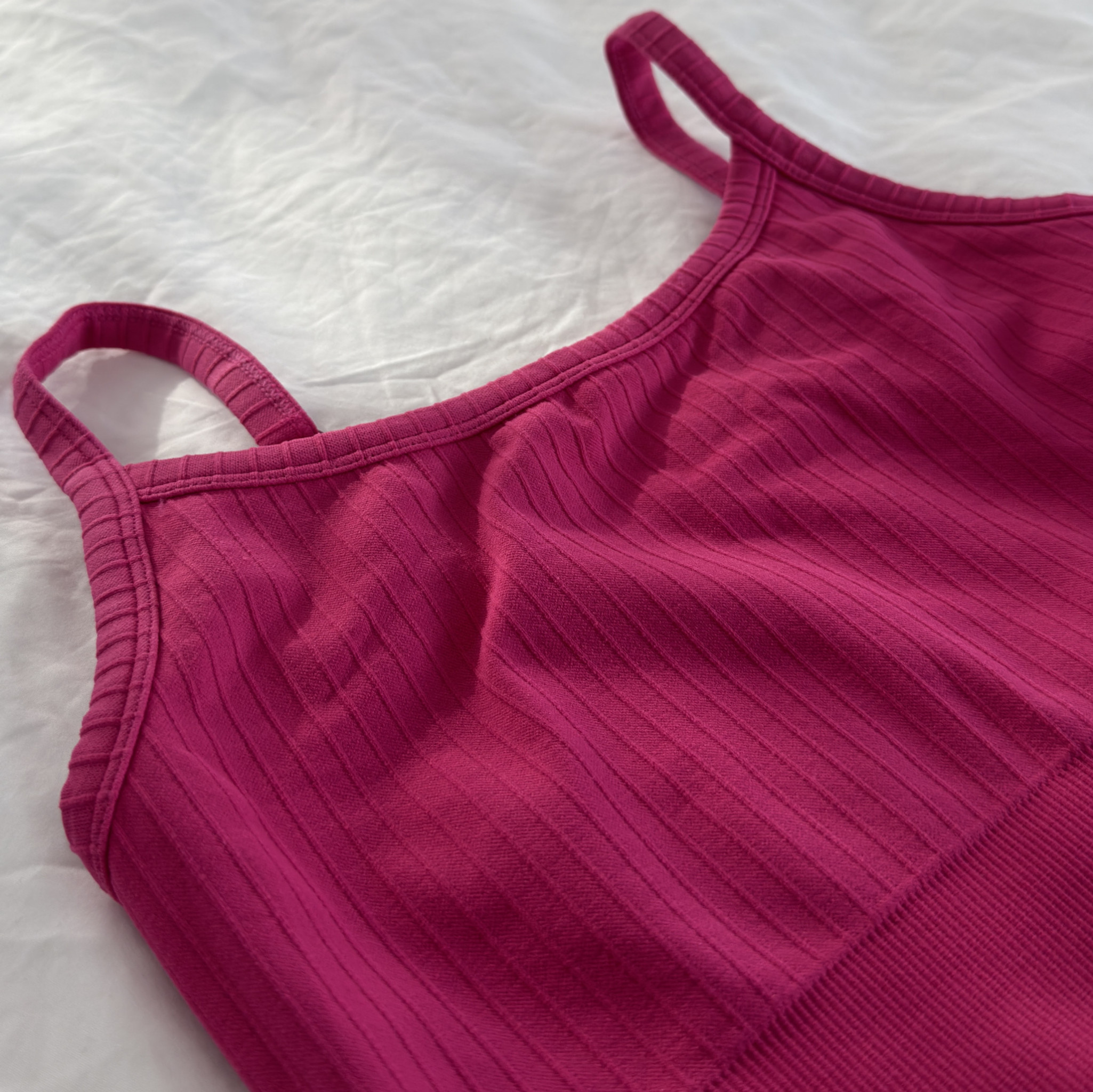 Pink Ribbed Sports Set Crop Top Shorts