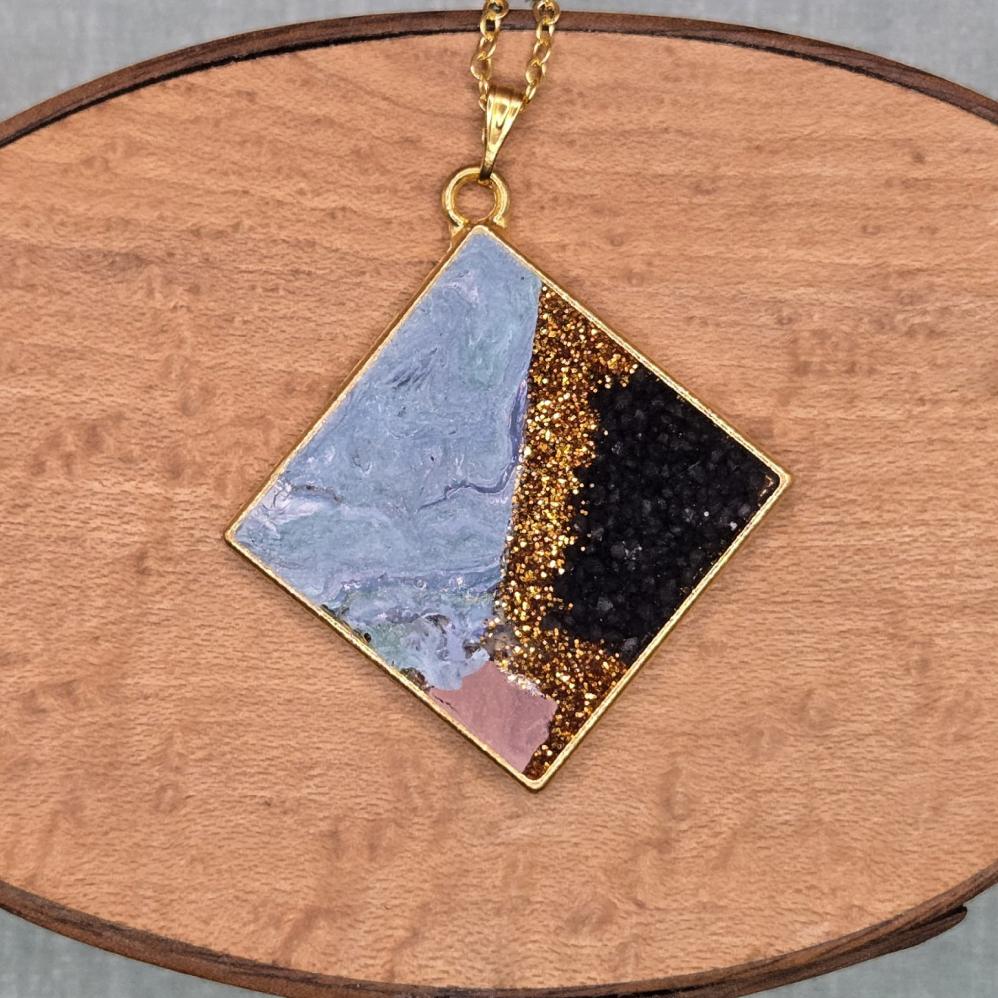 Large diamond shape geometric pendant