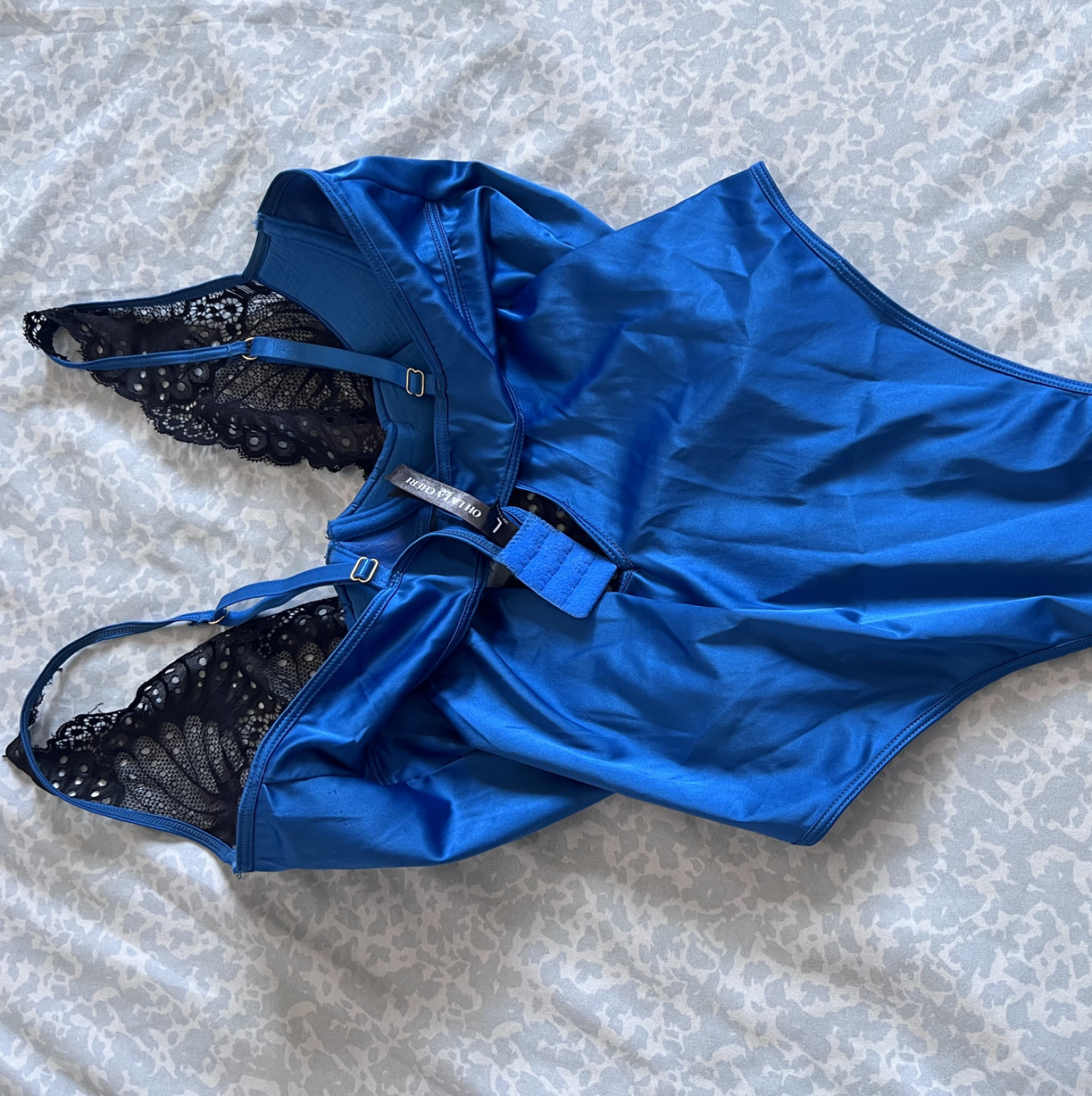 Blue satin and black lace butterfly cups