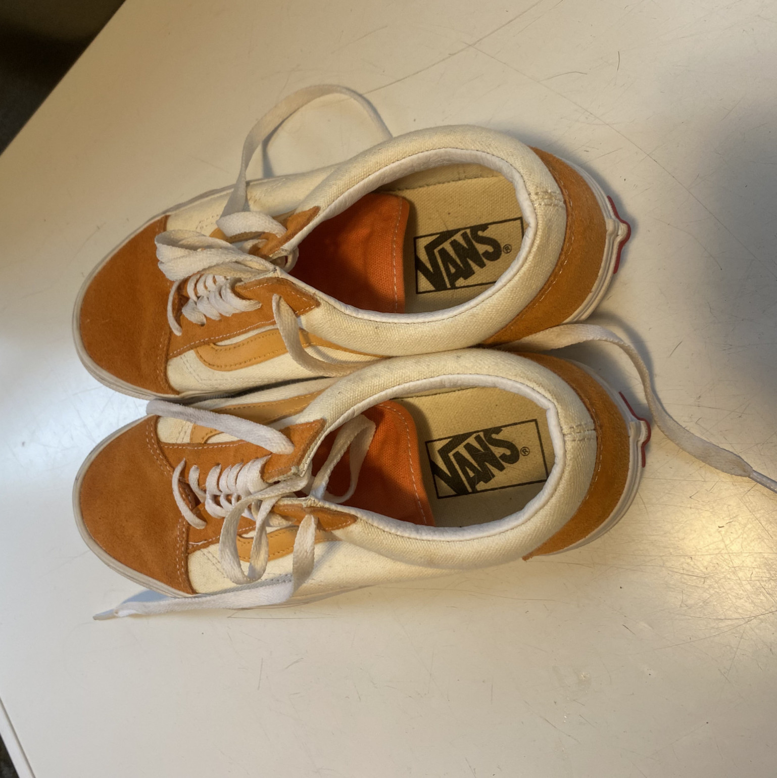 WORN ORANGE CREME VANS
