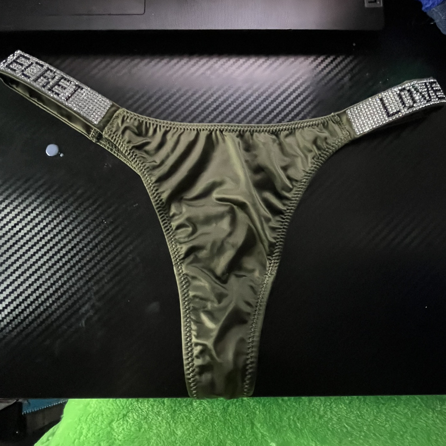 Deep Green Satin Thong