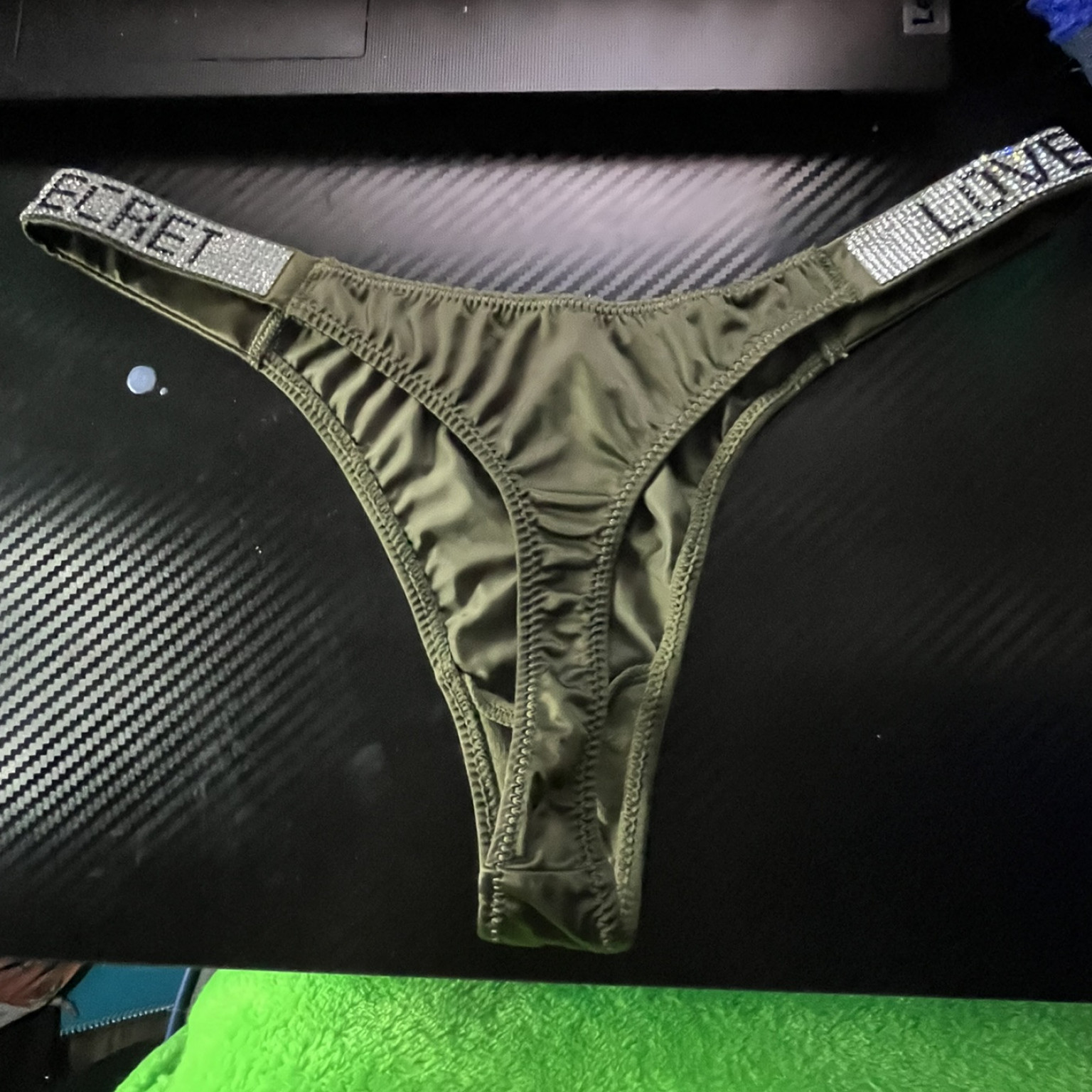 Deep Green Satin Thong