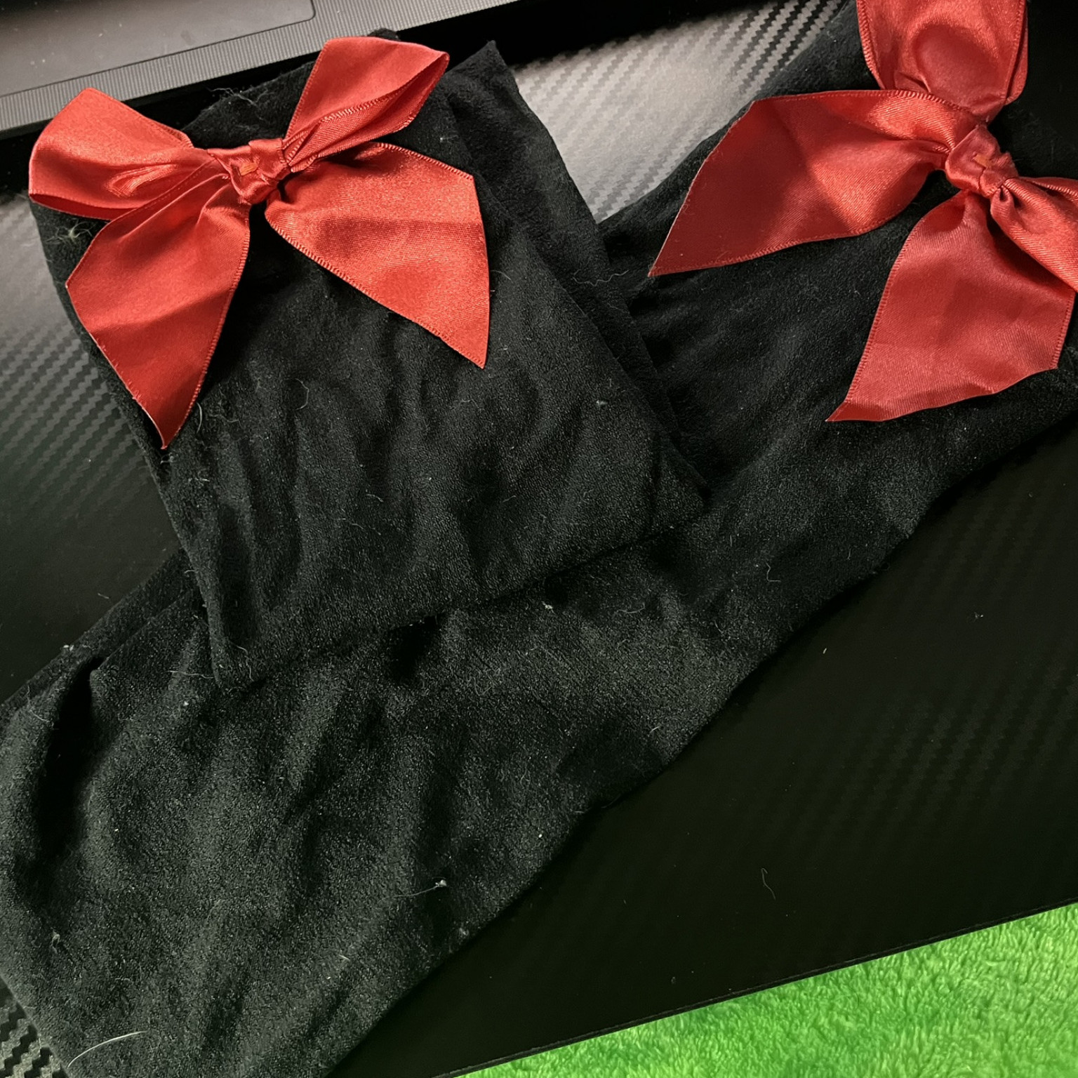 Black Thigh High Stockings with Satin Red Bows