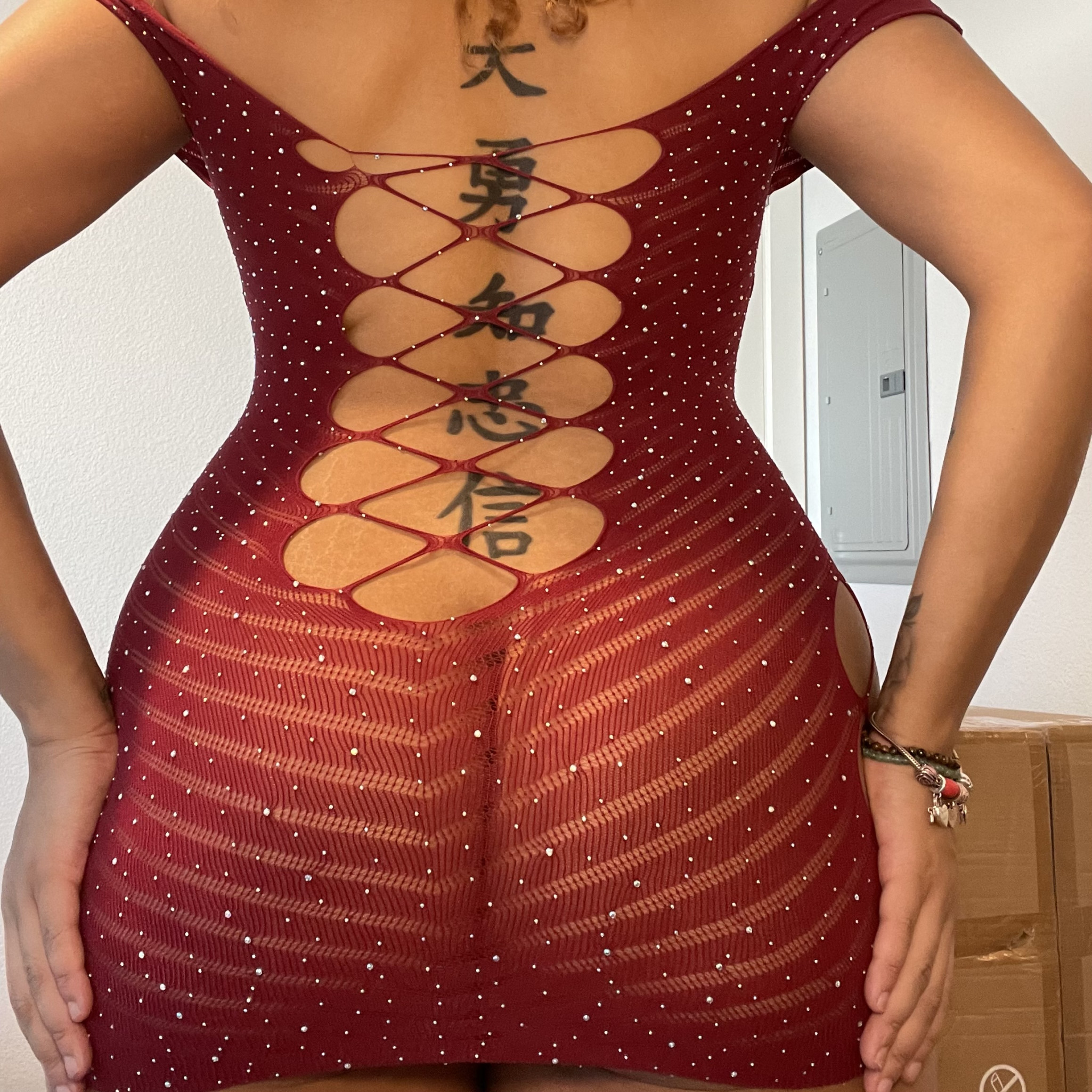 Sexy Red Fishnet Sheer Dress
