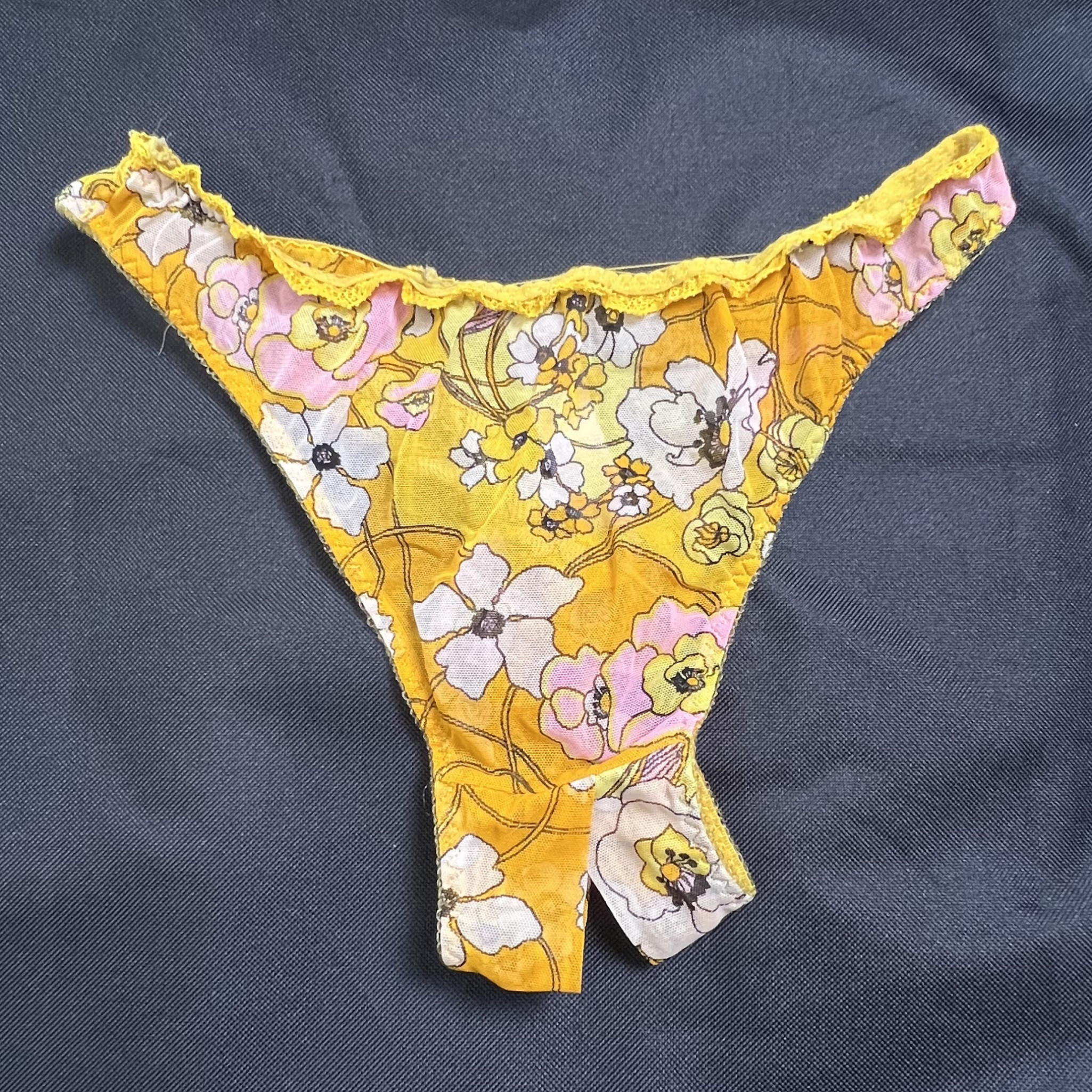 Floral Yellow Crotchless Panties