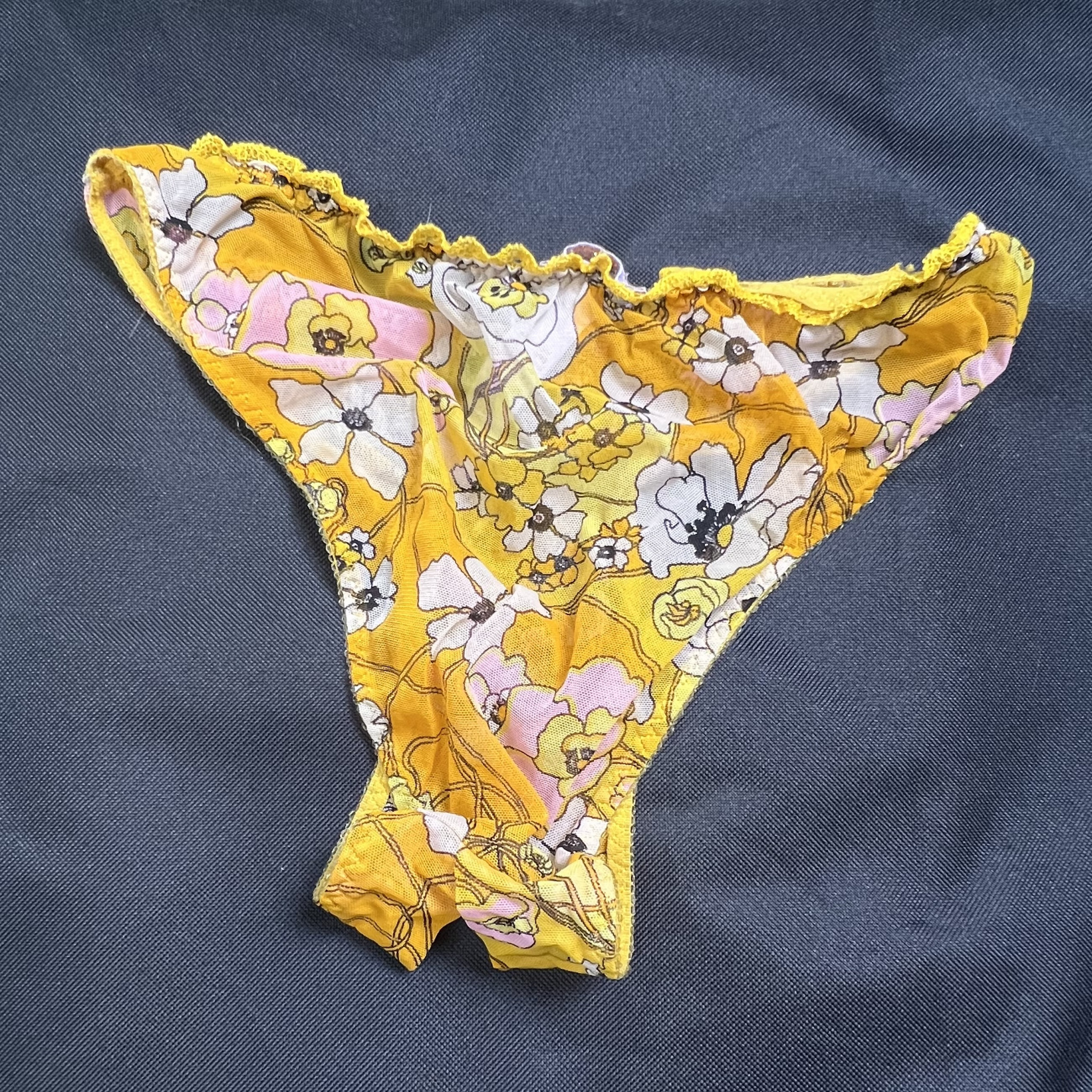 Floral Yellow Crotchless Panties