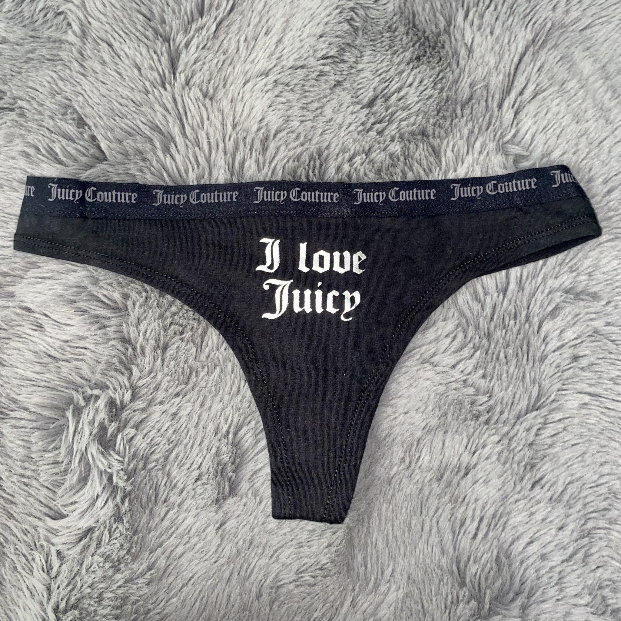 Juicy Couture Black Cotton Thong Panties