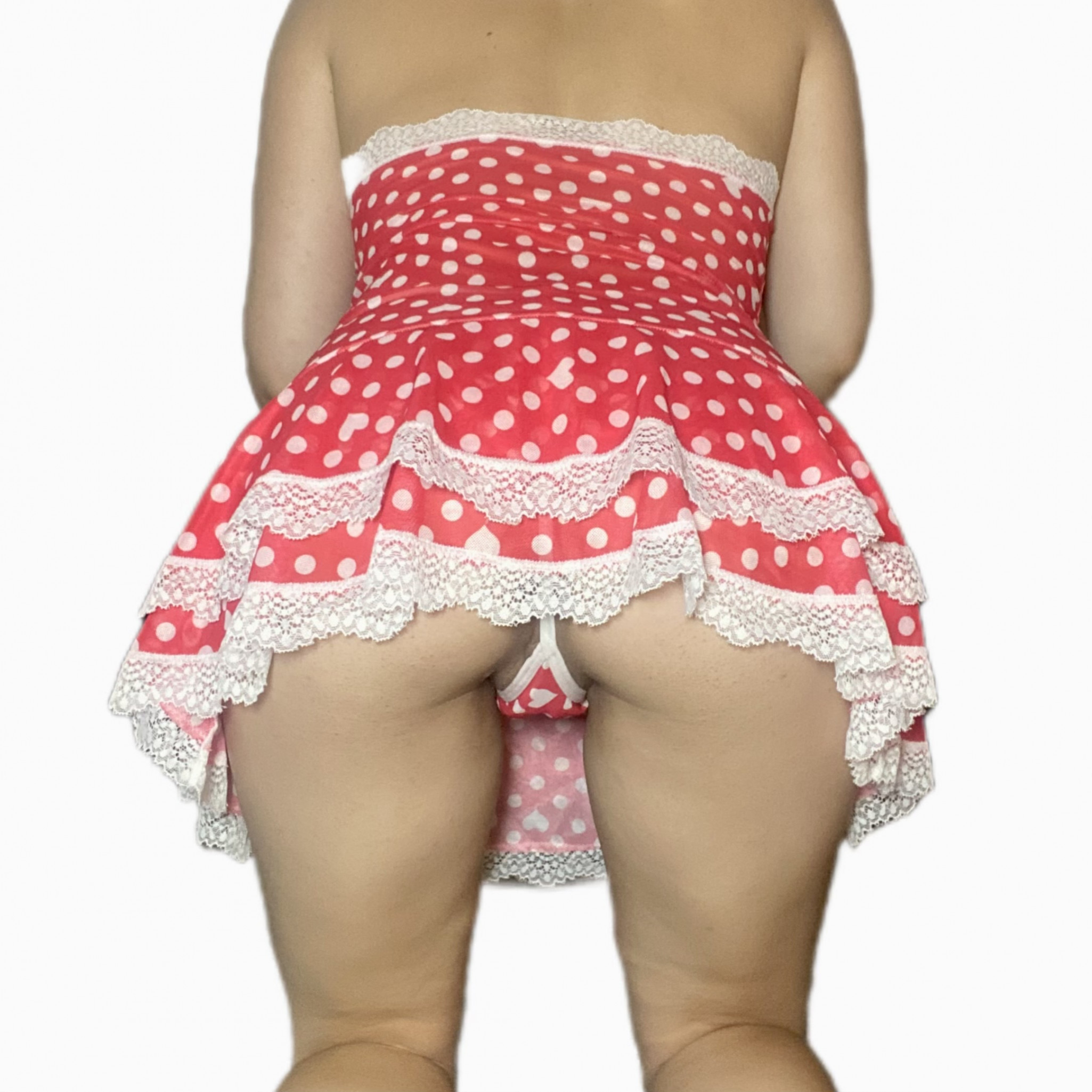 Red Mesh Polkadot Lingerie Mini Dress