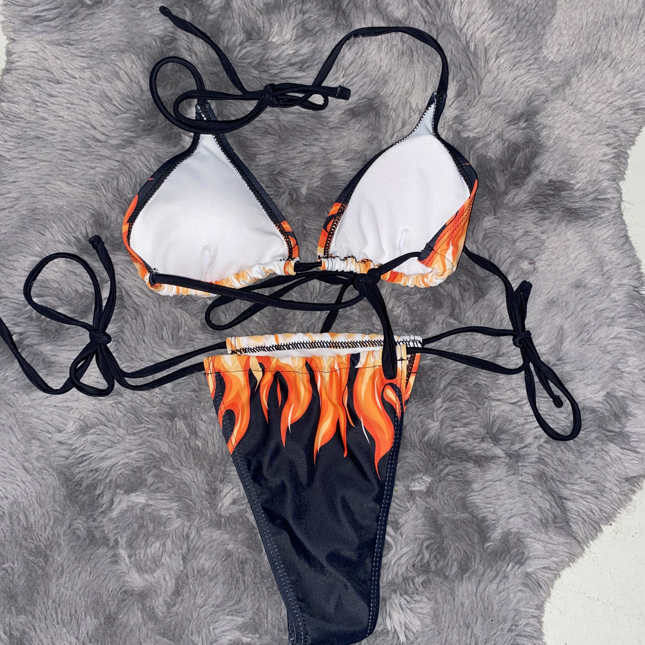 Flame Print Black Bikini Set