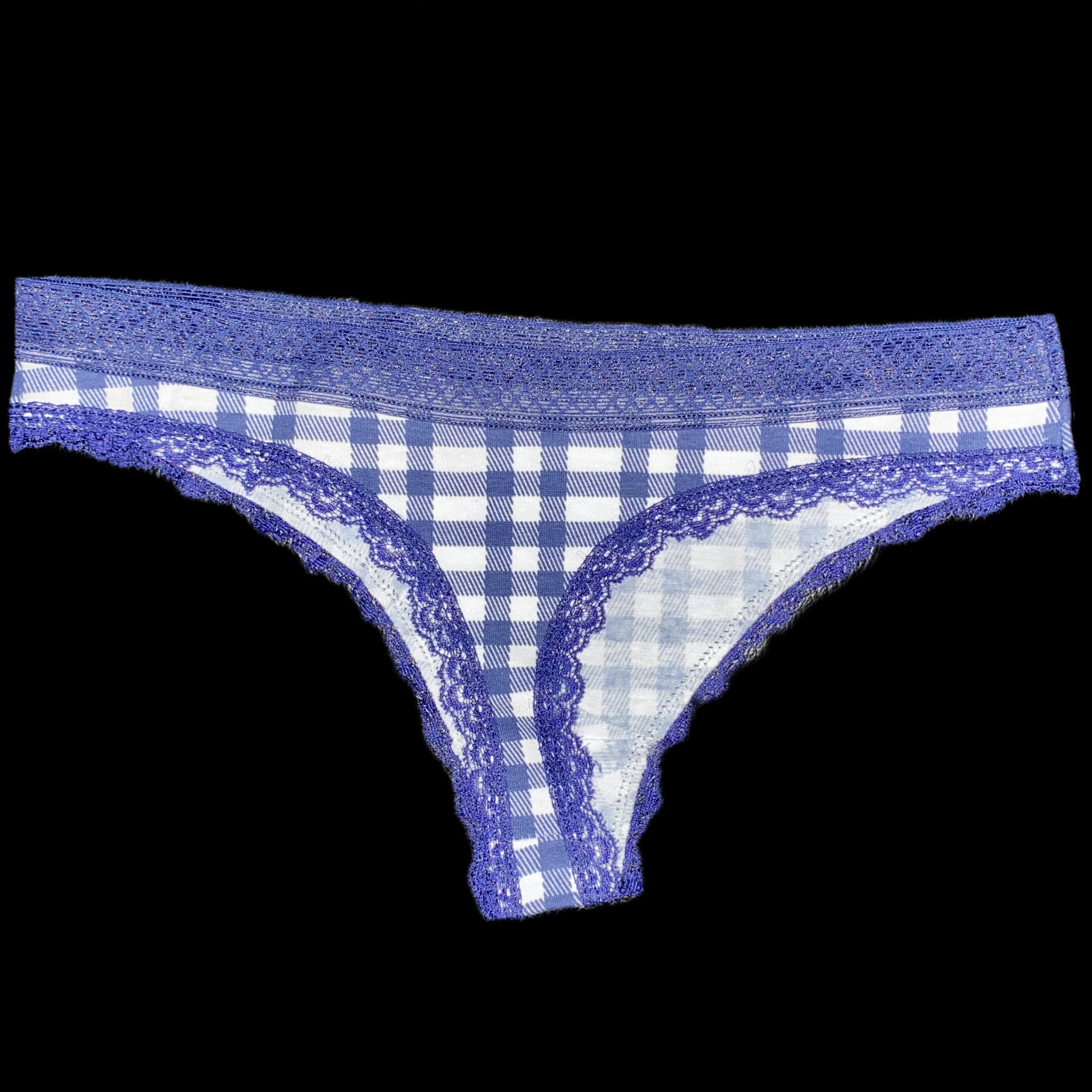 Lace Trim Cotton Thong Panties