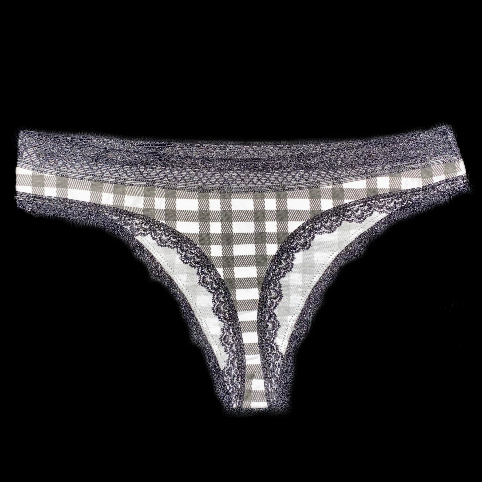 Lace Trim Cotton Thong Panties