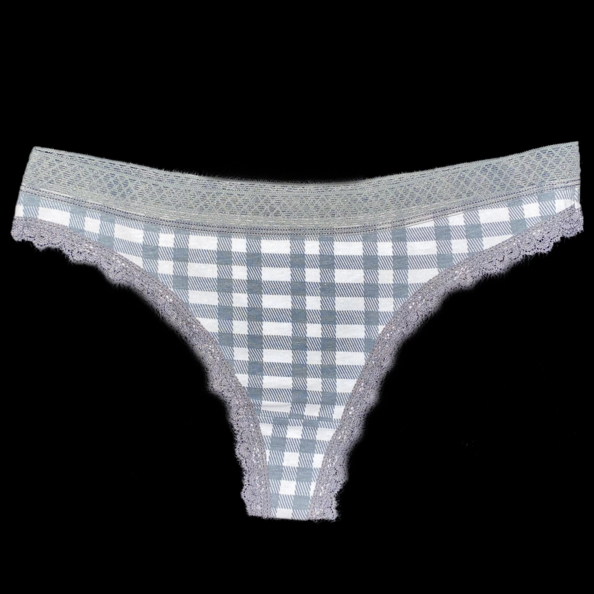 Lace Trim Cotton Thong Panties