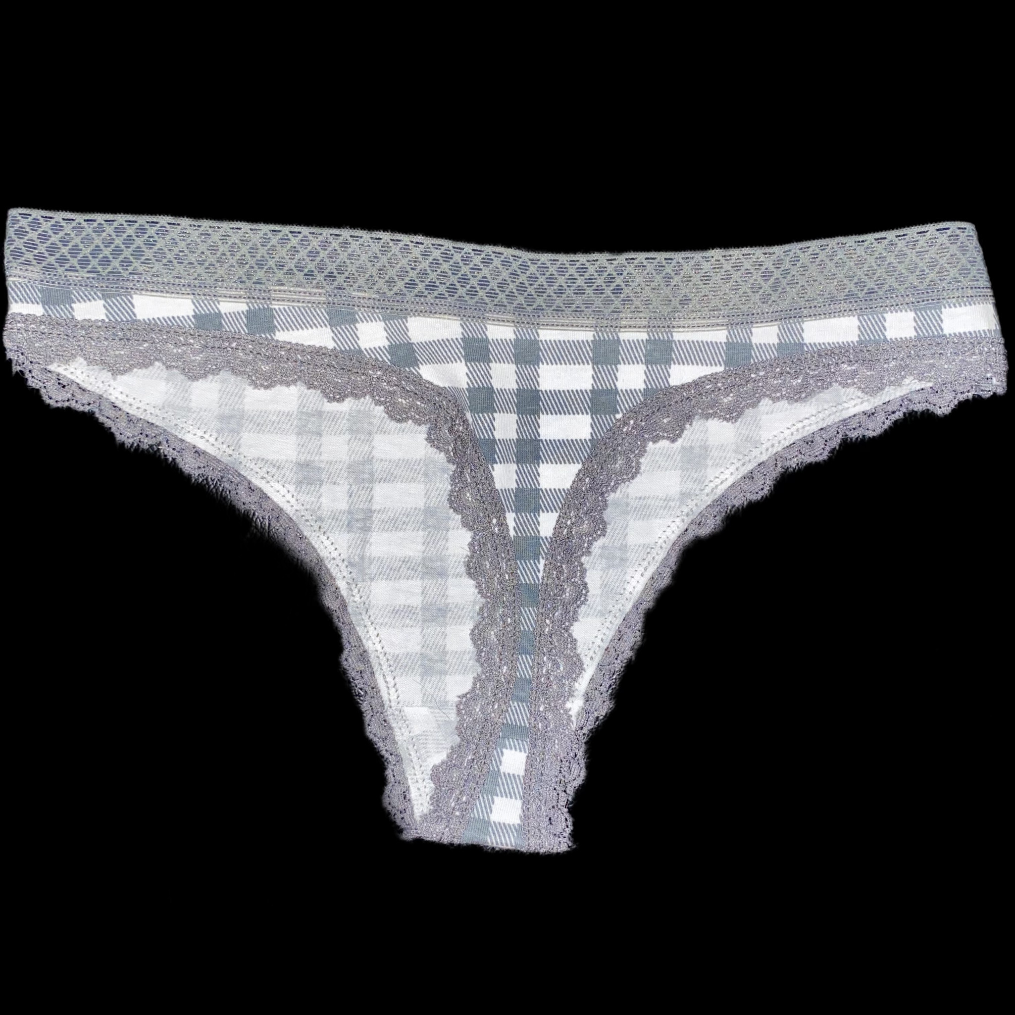 Lace Trim Cotton Thong Panties