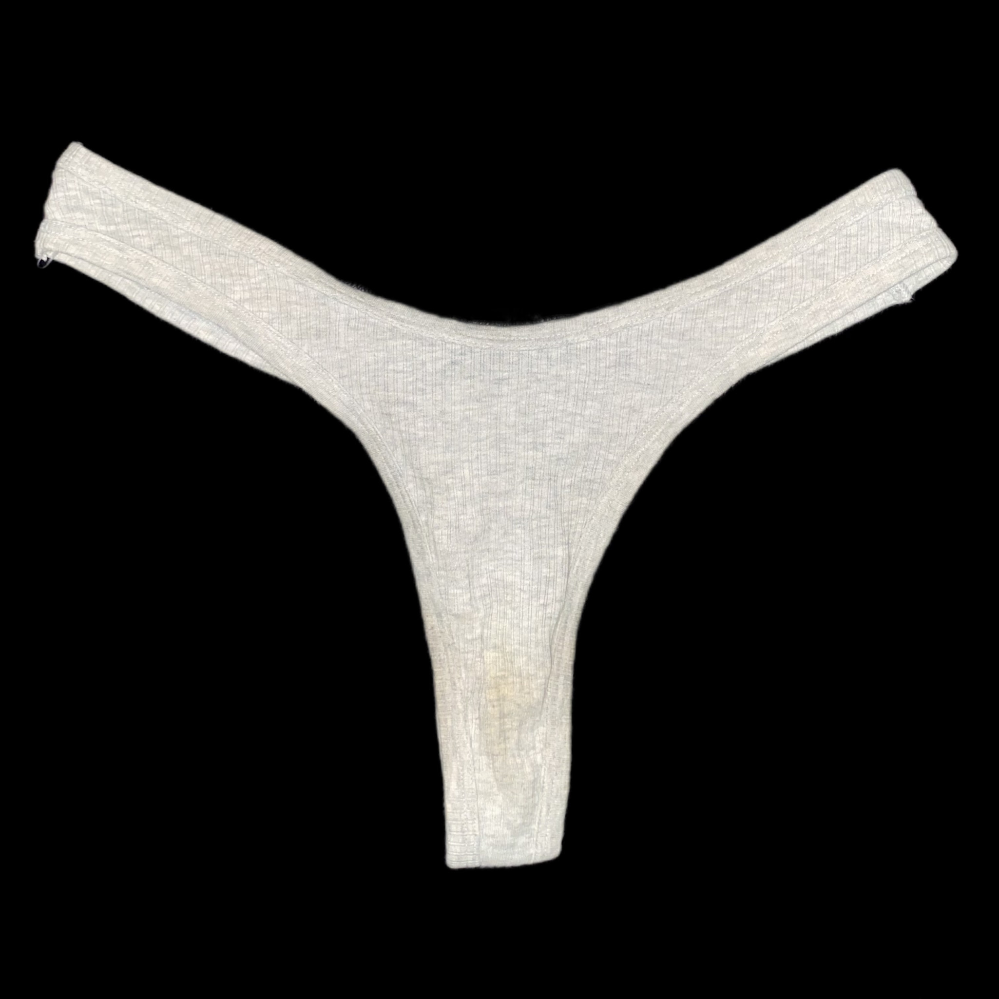Grey Ribbed Cotton Thong Panties