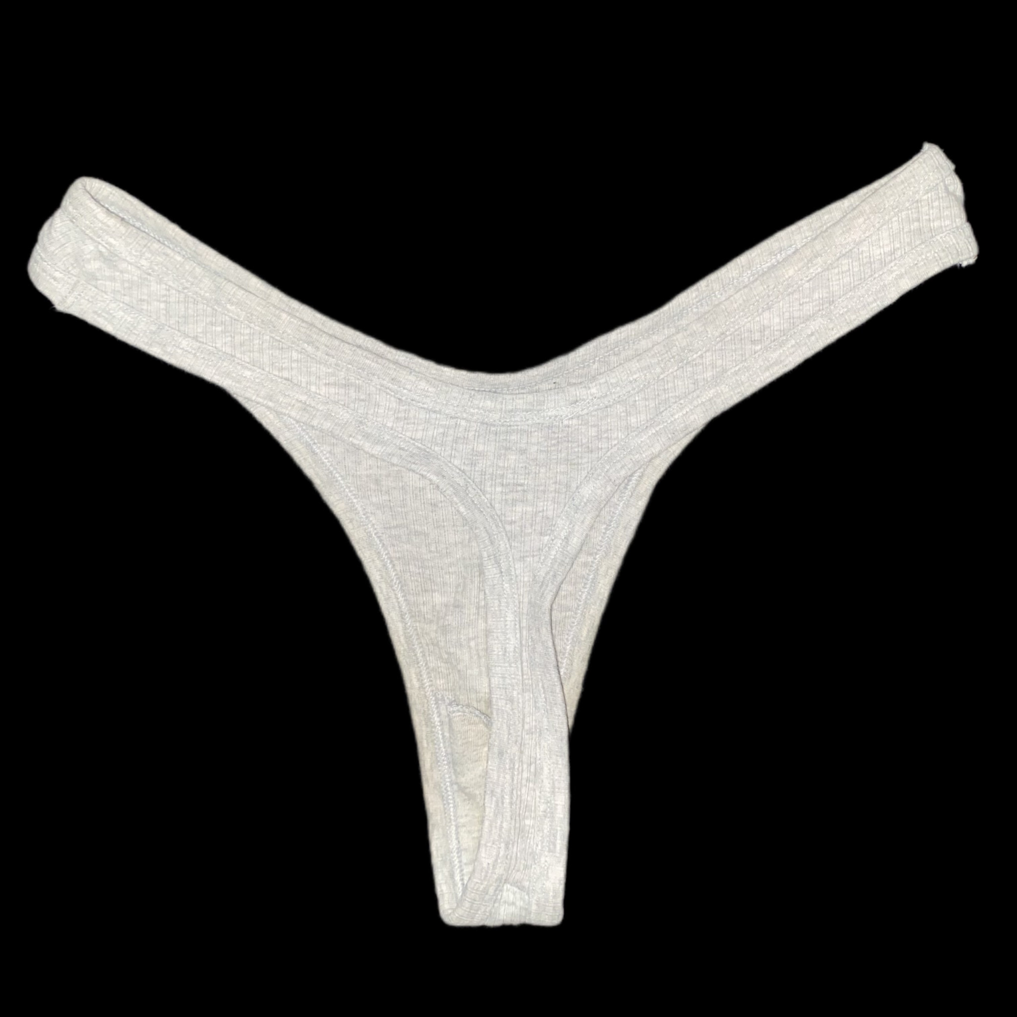 Grey Ribbed Cotton Thong Panties