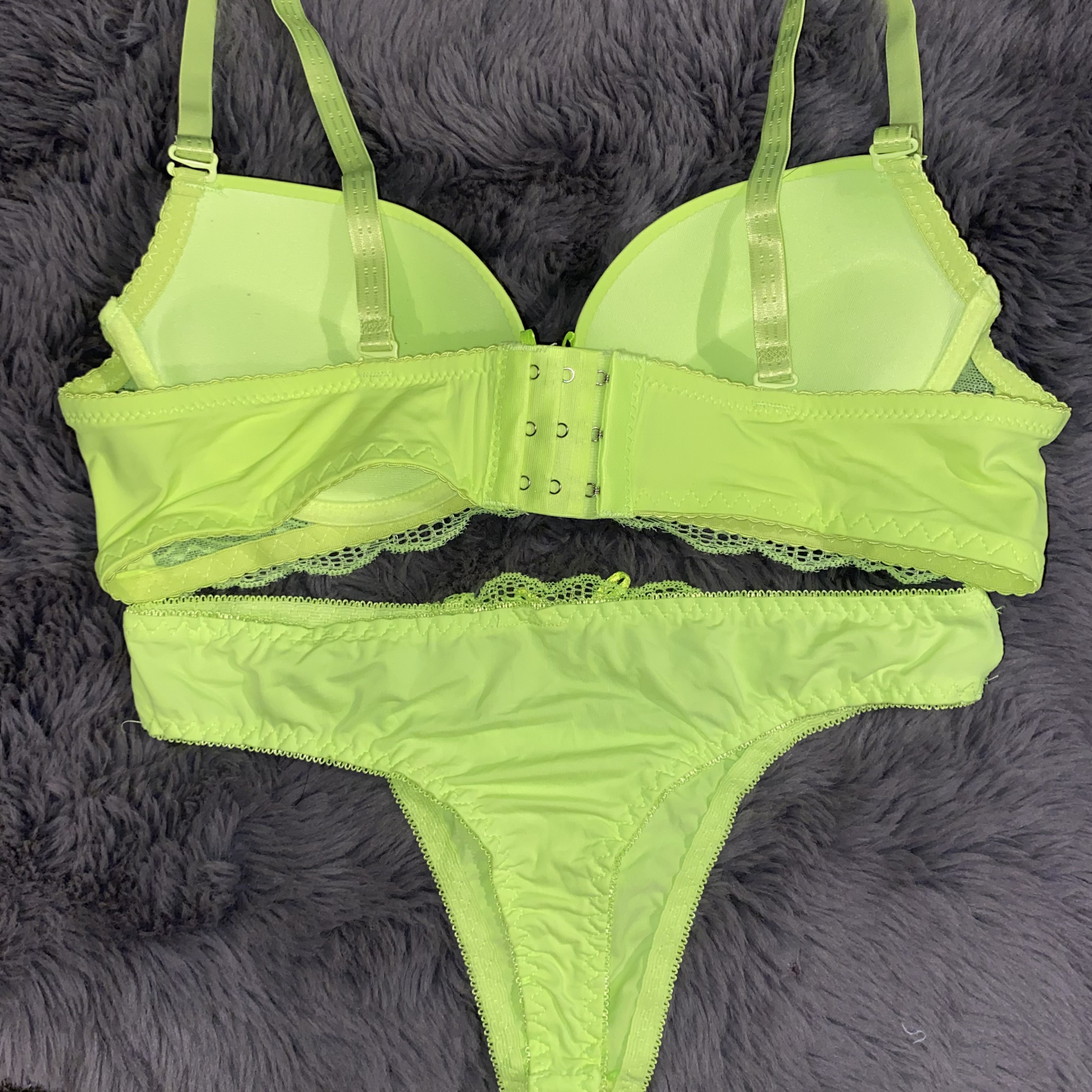 Neon Green Push Up Bra Thong Panty Set