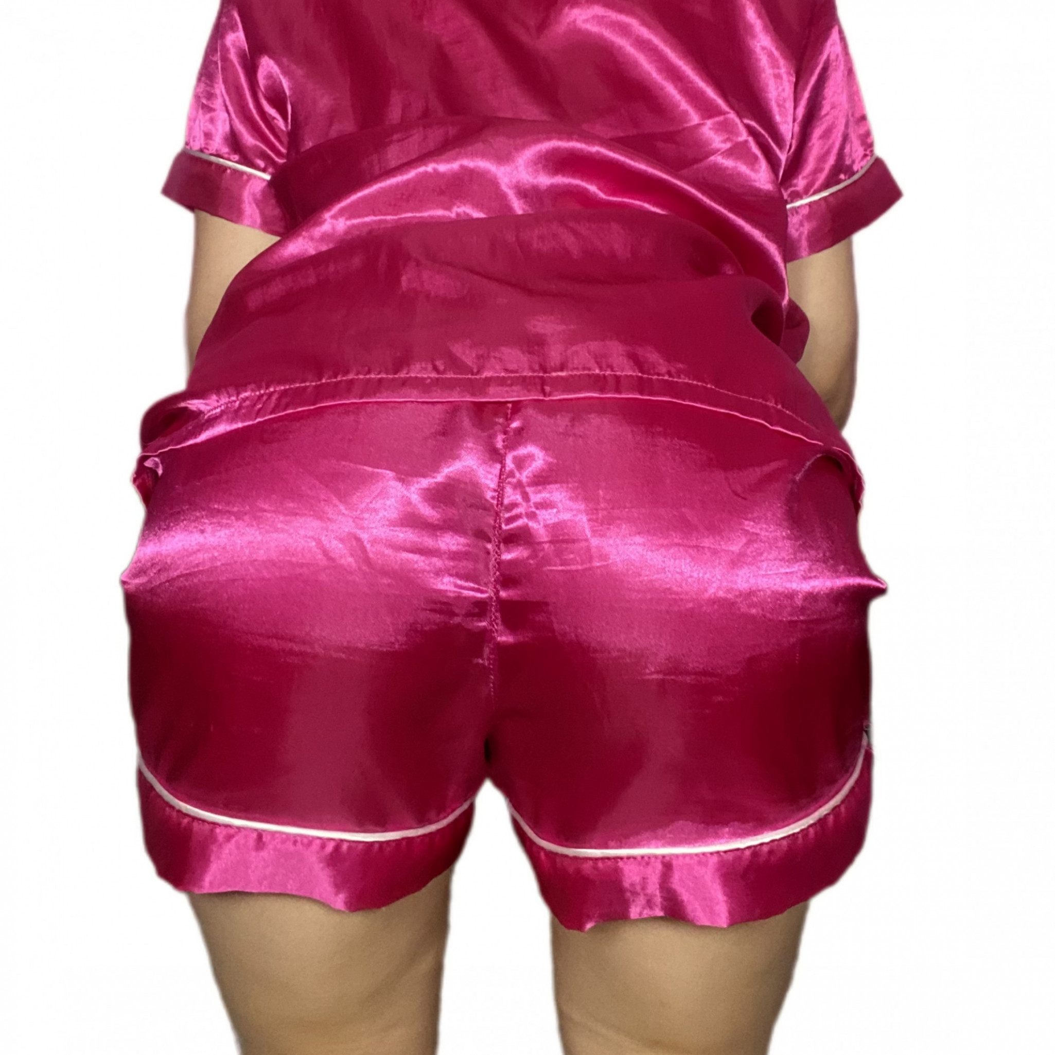 Hot Pink Satin Pyjama Shorts Set