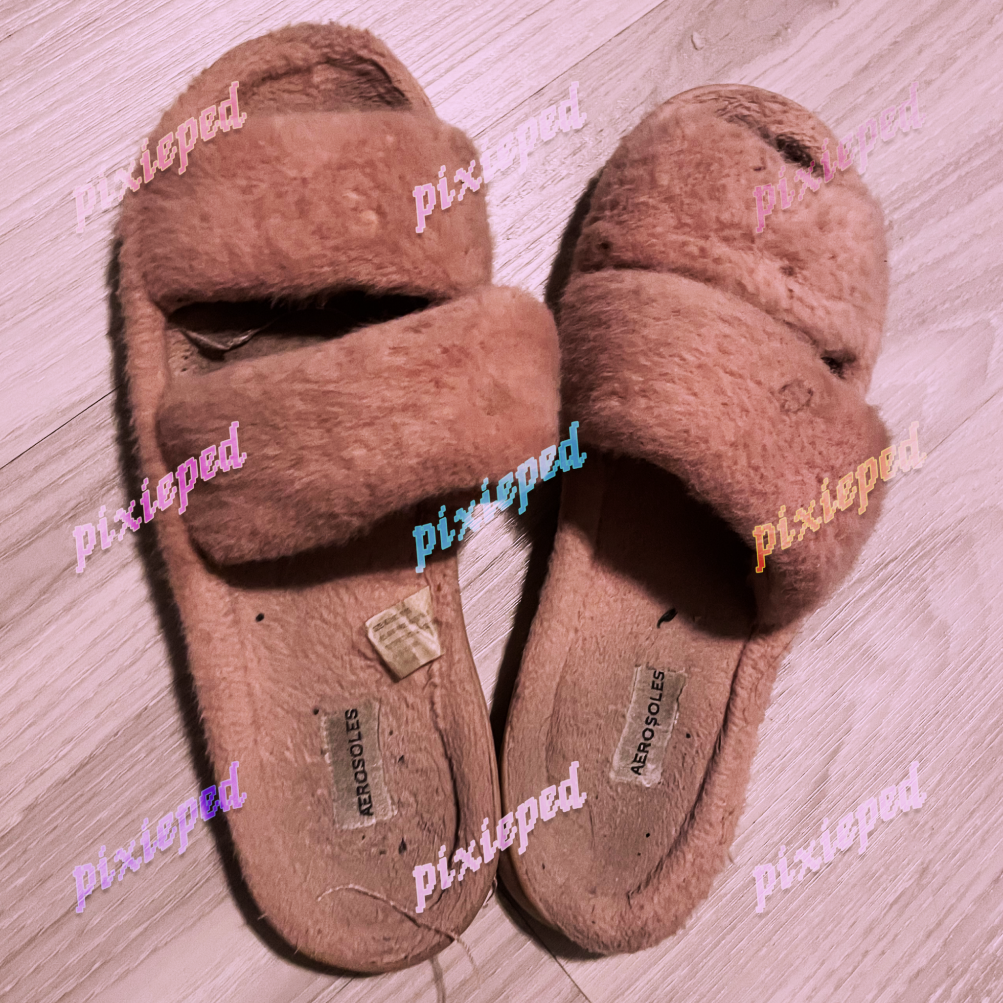 fuzzy slippers with toe prints