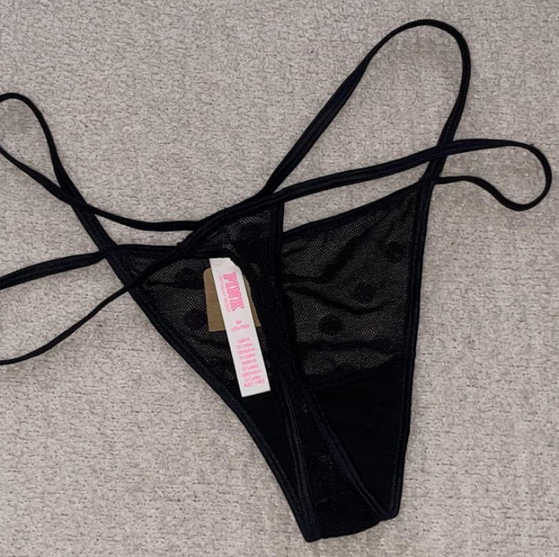 SALE Black Polka Sheer Strappy Thong