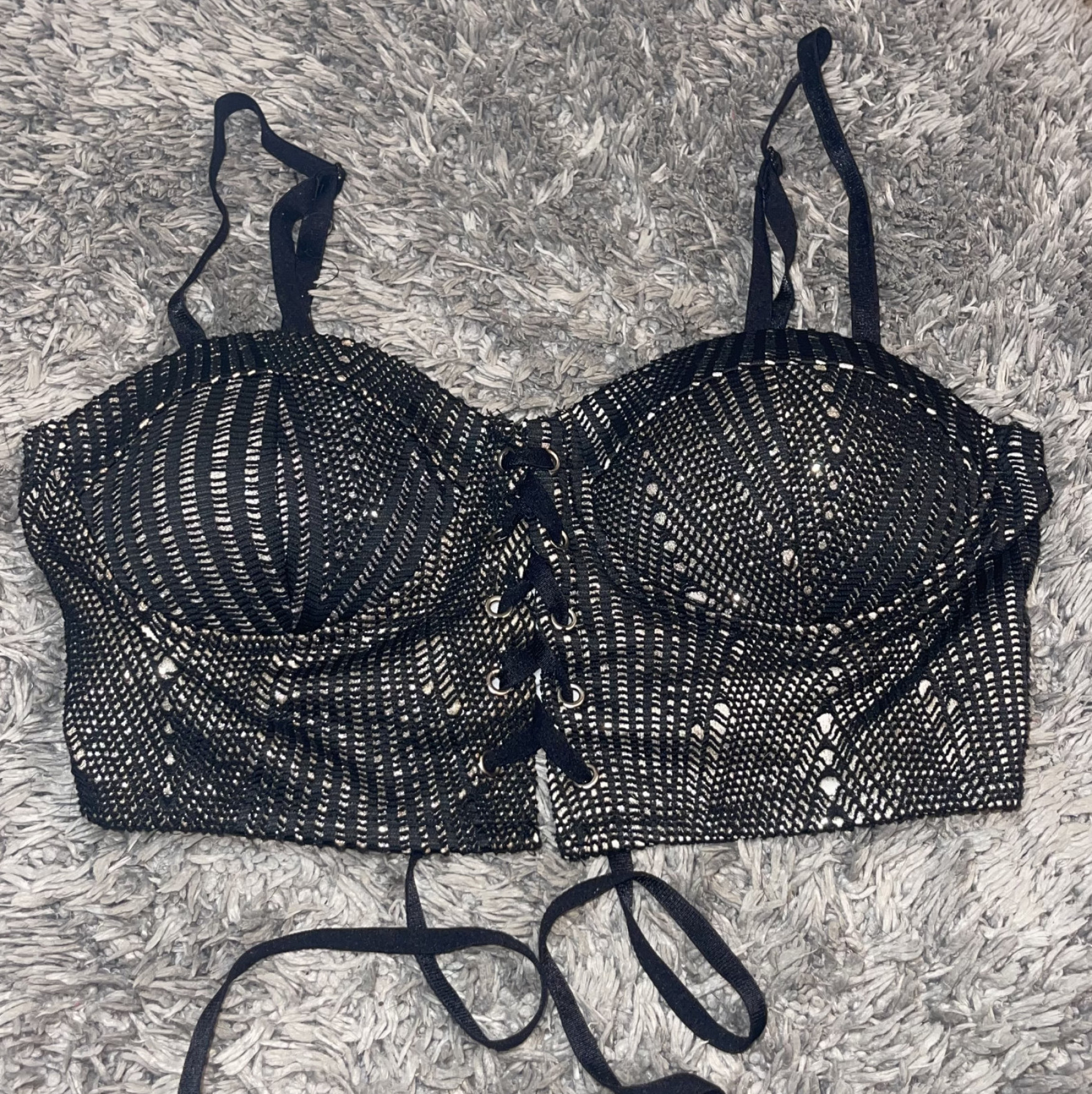 Black Glitter Corset Bra