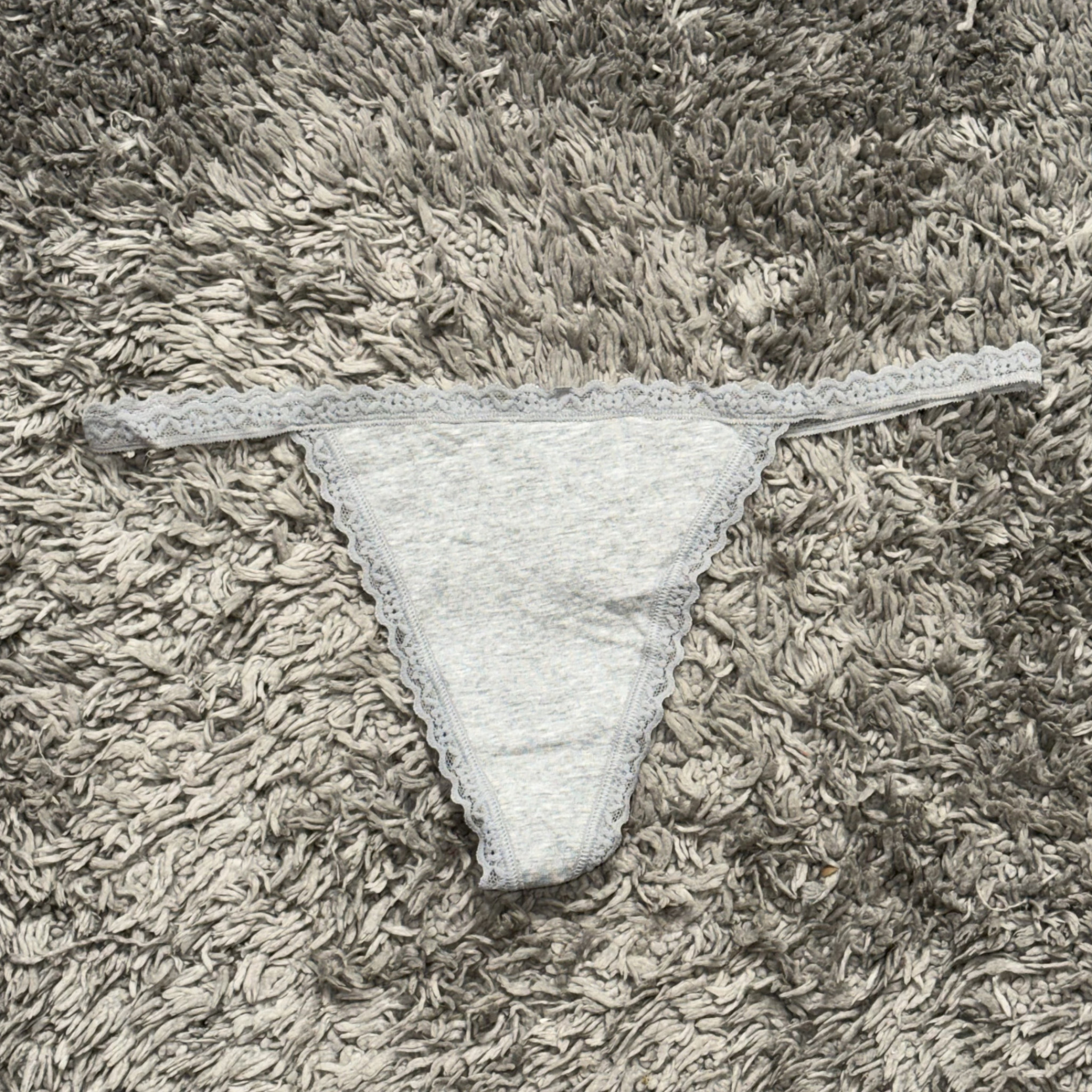 Gray Cotton VString w Lace Trim