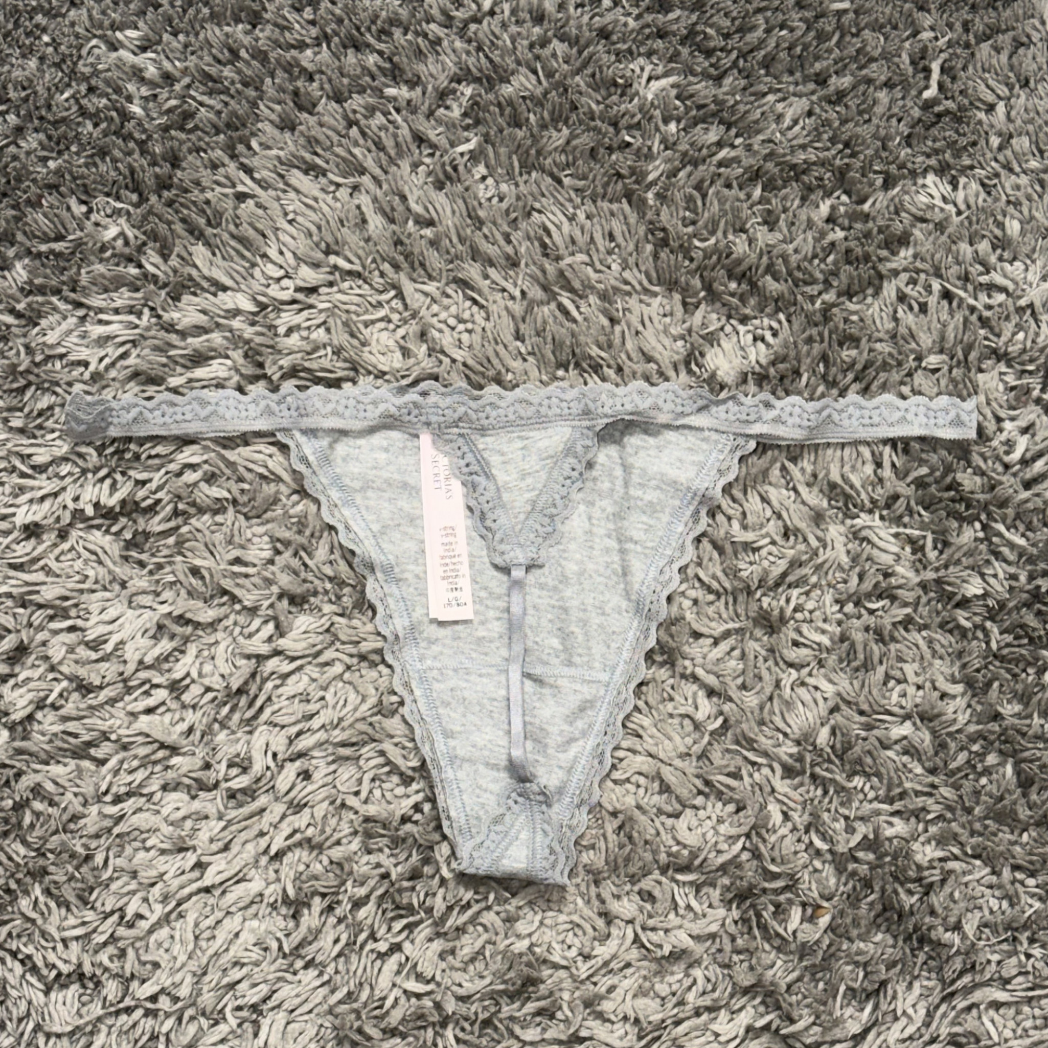 Gray Cotton VString w Lace Trim