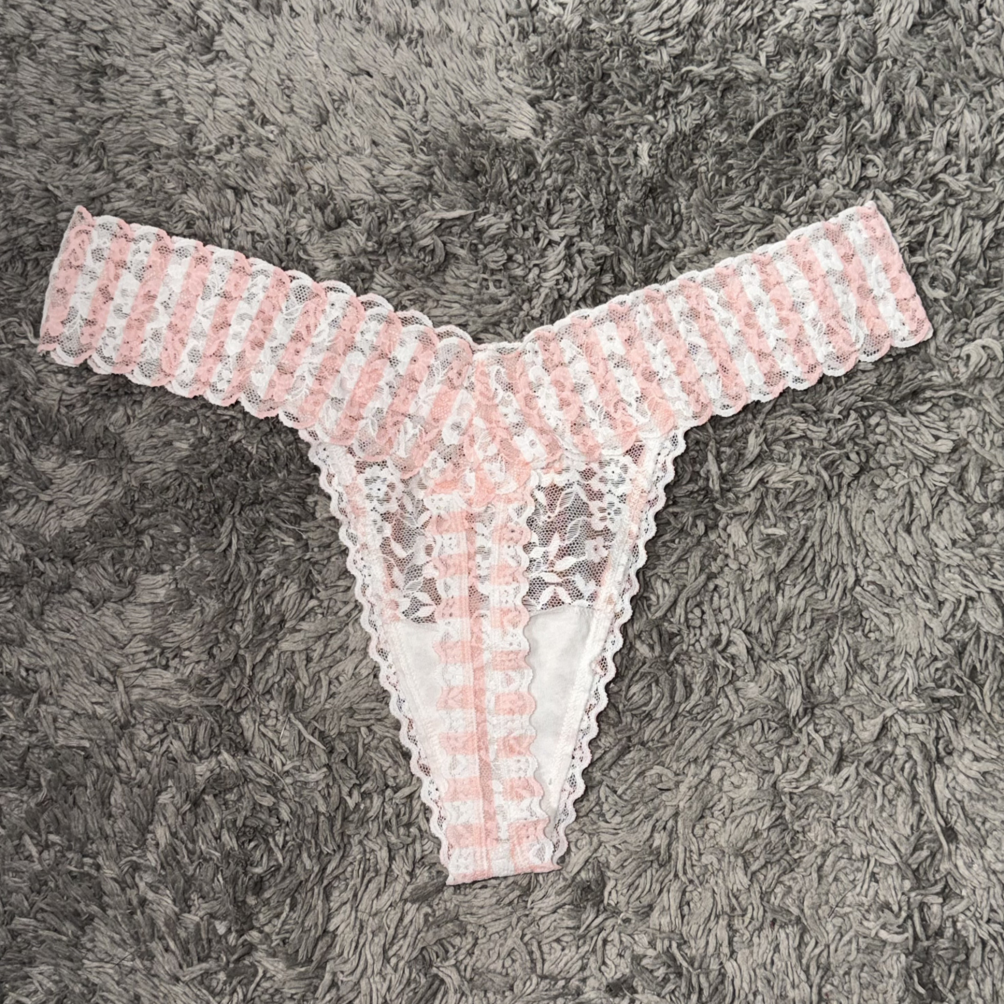 Pink White Lace Thong