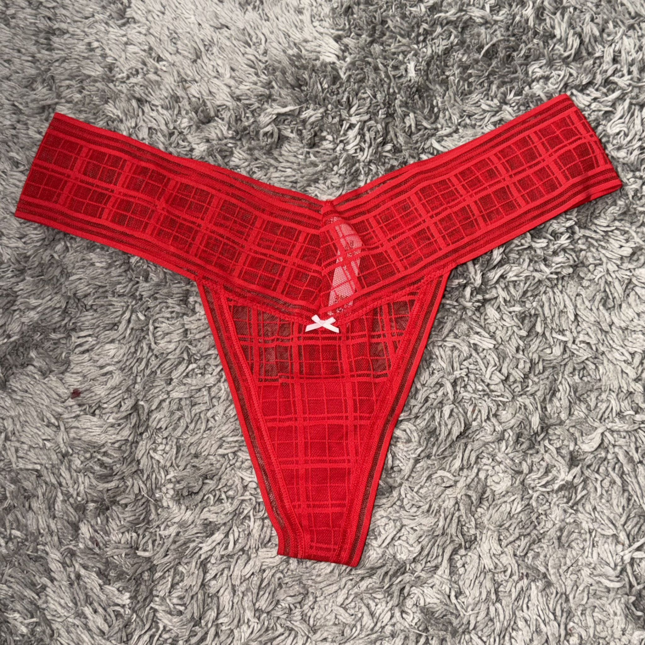 Red Plaid Bow Thong
