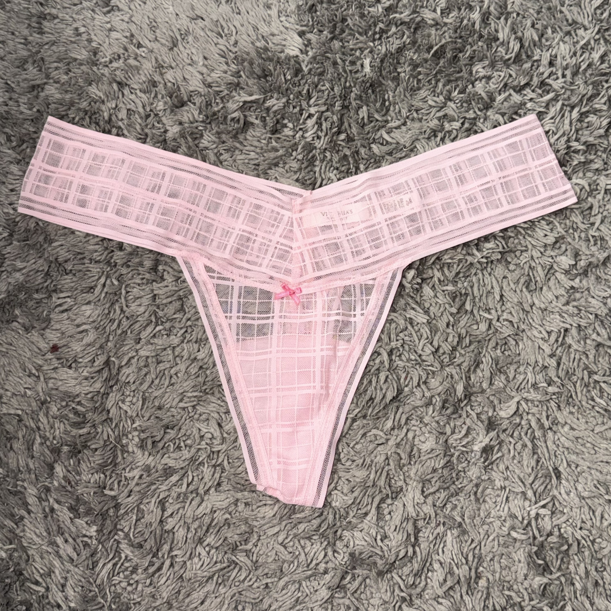 Light Pink Plaid Bow Thong