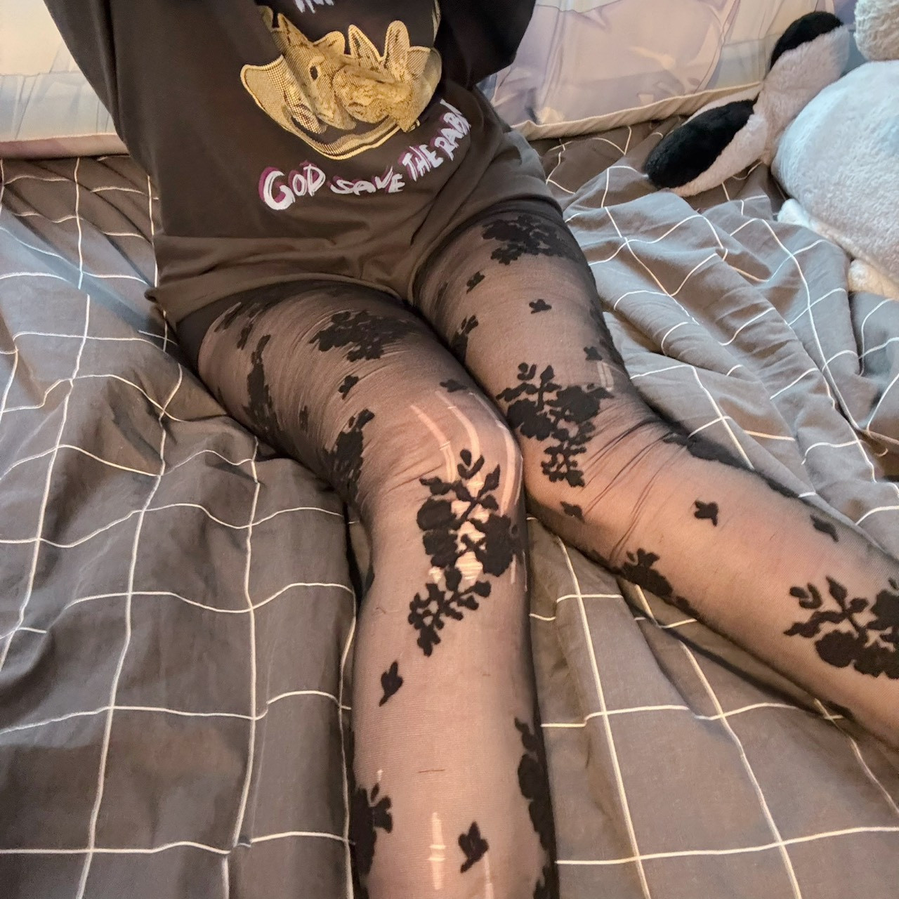 Worn And Torn Floral Tights