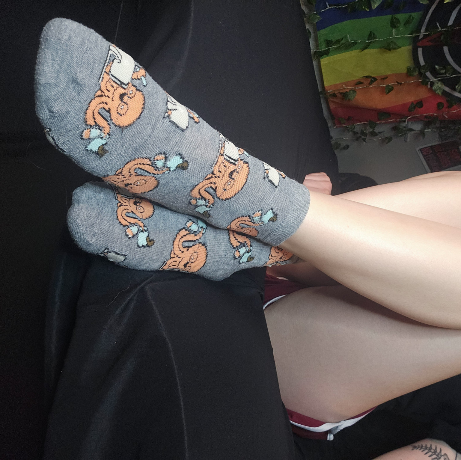 Gray Orange Octopus Ankle Socks