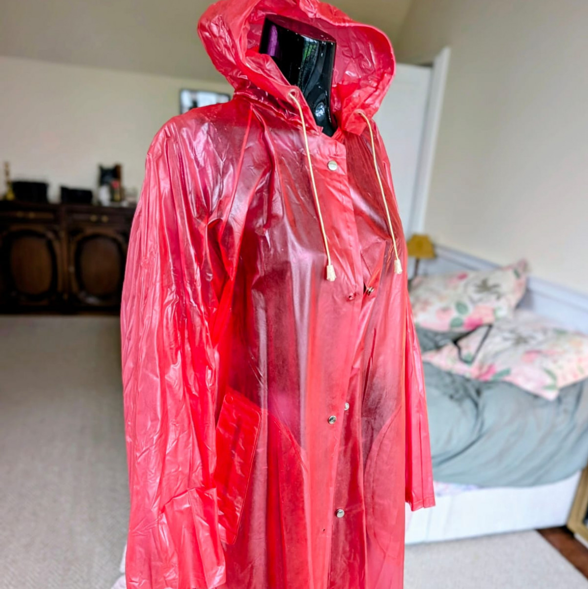 Vintage Glossy Red Raincoat