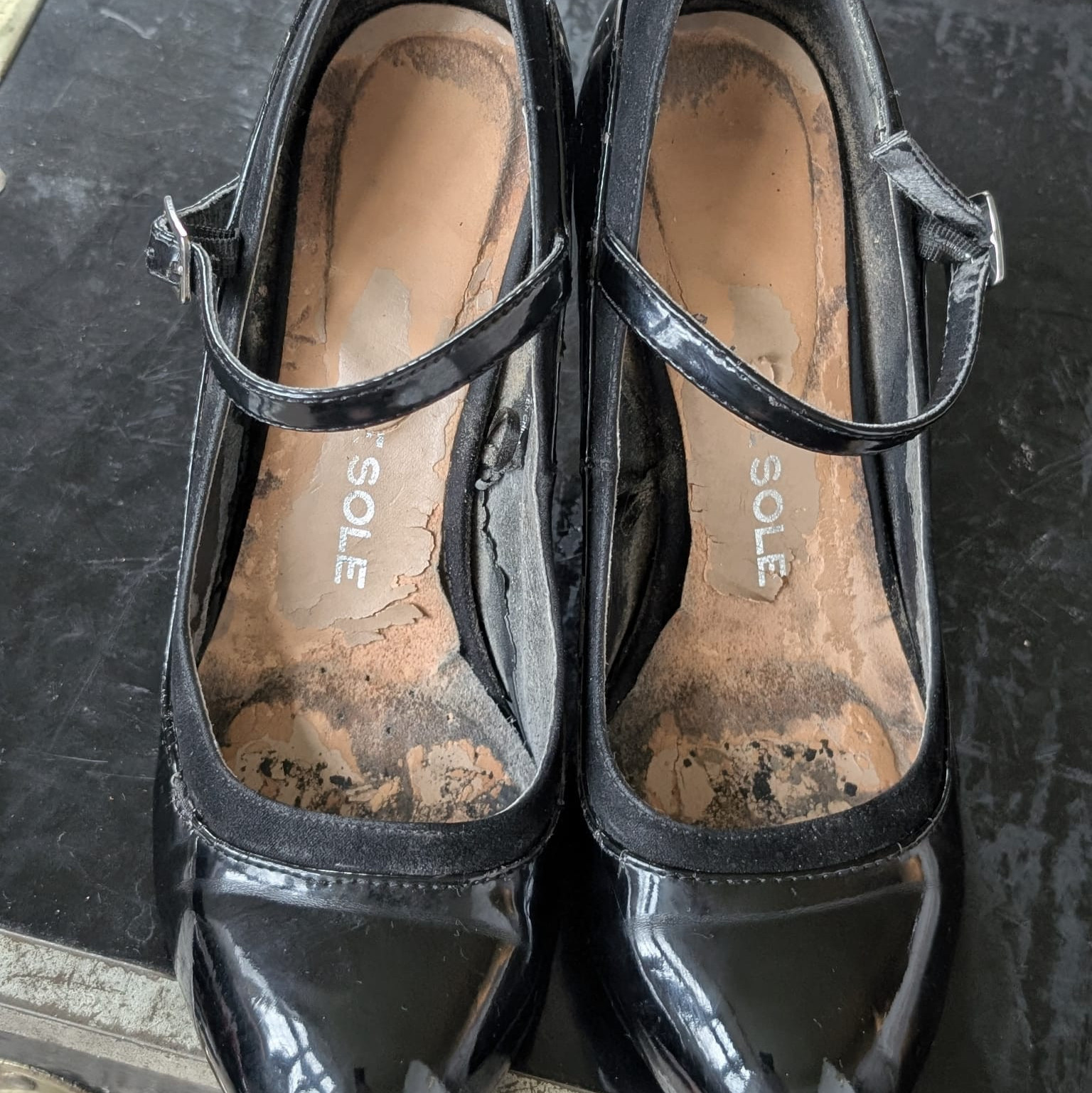 Worn Black Patent Mary Jane Heels Used Fetish Shoes