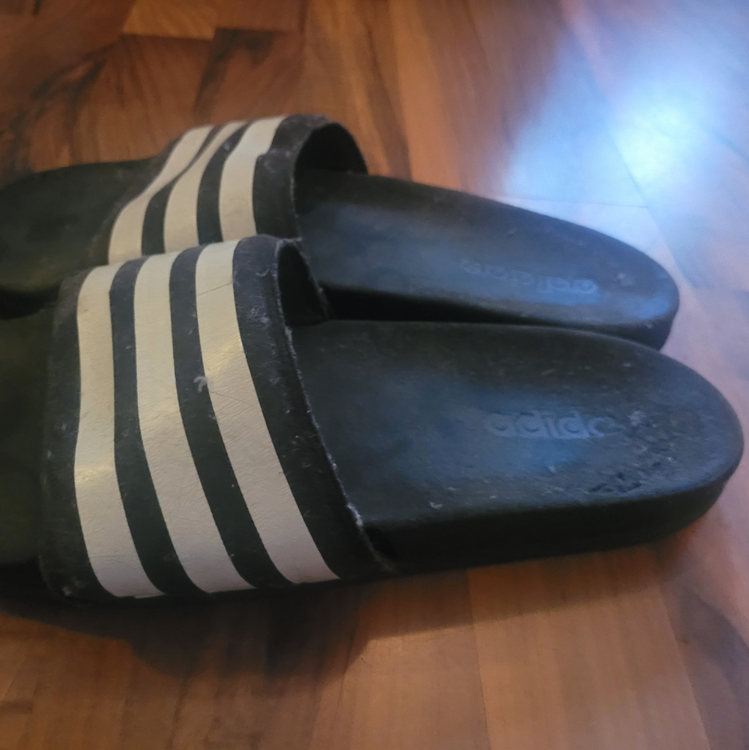 Adidas Slides Black and White stripes