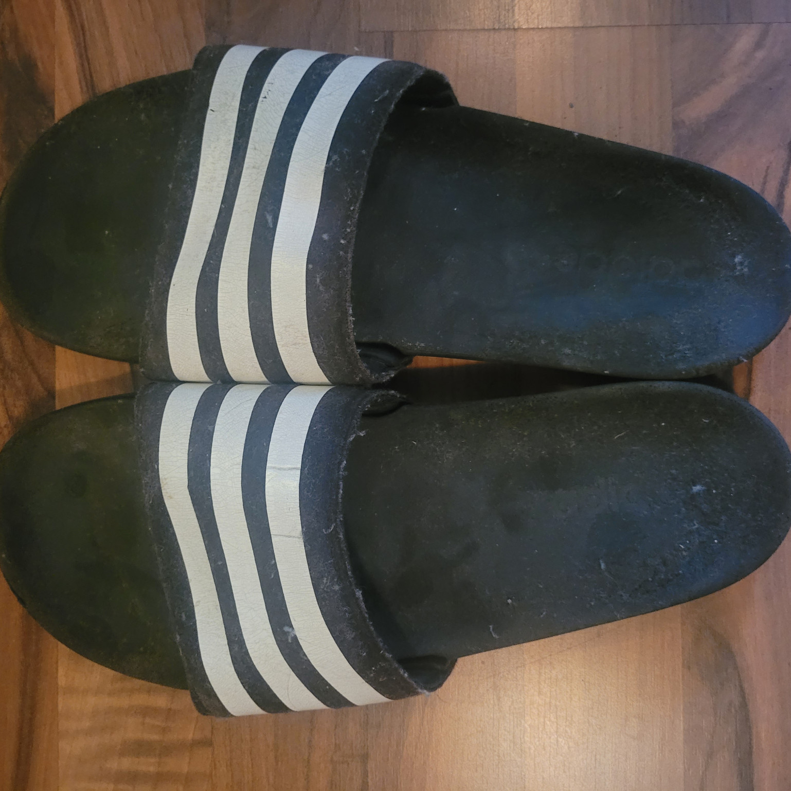Adidas Slides Black and White stripes
