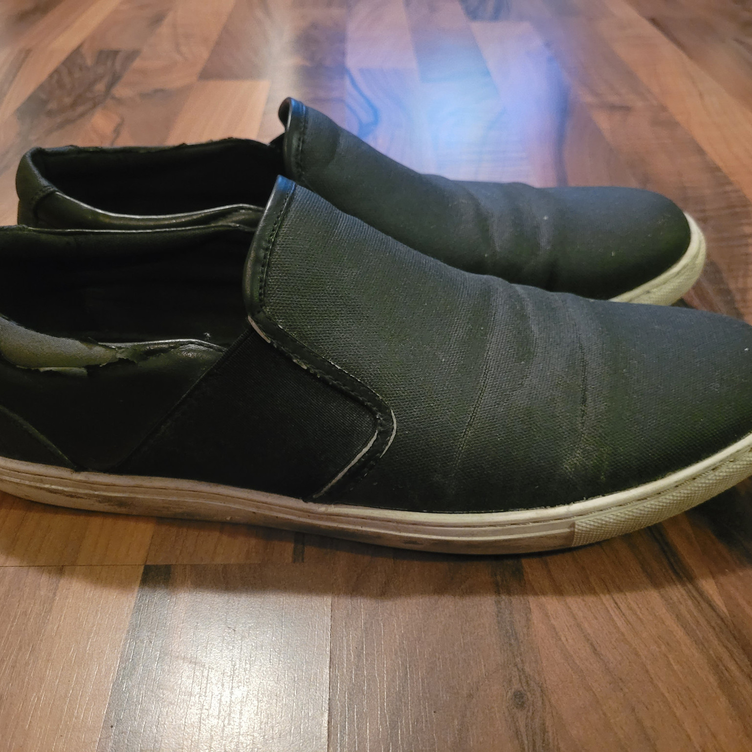 Black Moccasins with white soles
