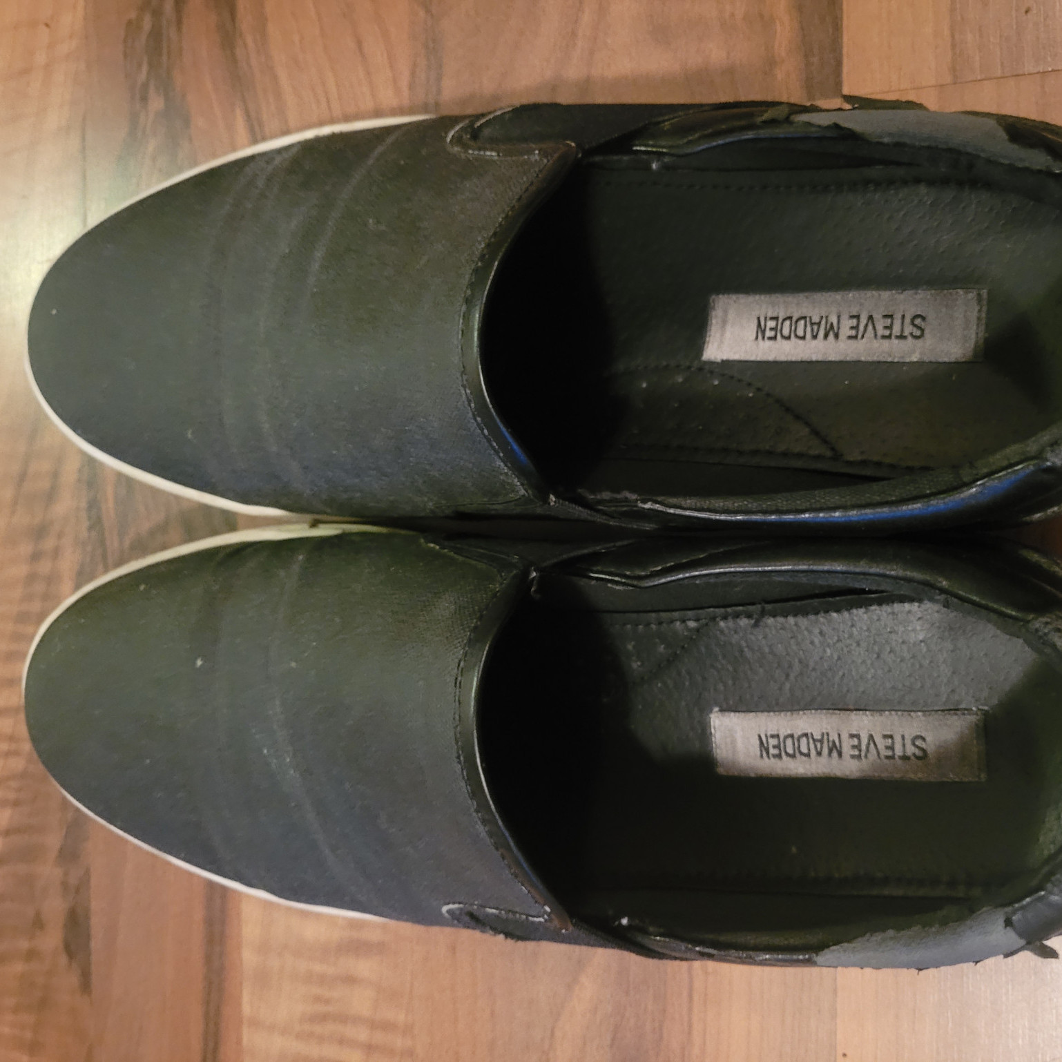 Black Moccasins with white soles