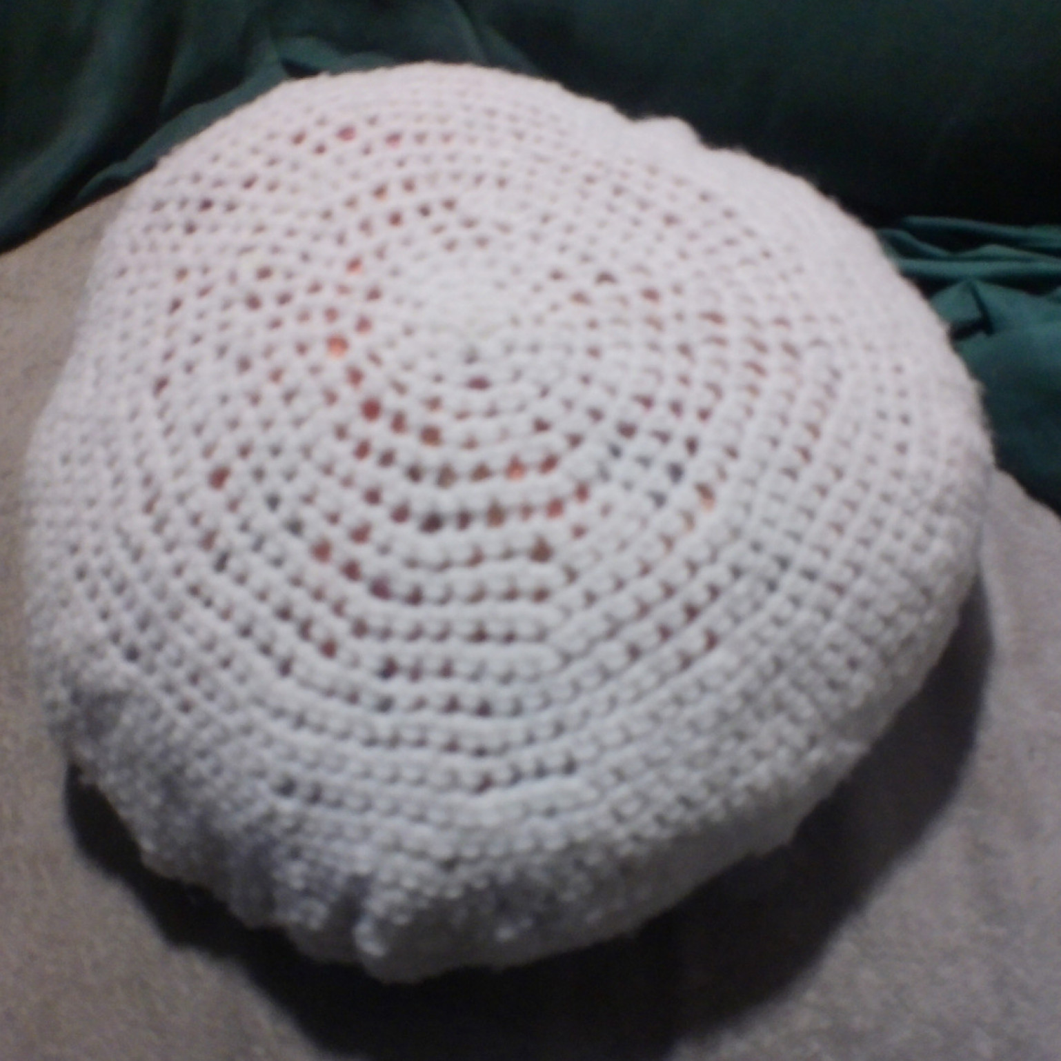 sparkly cushion with crocheted cover