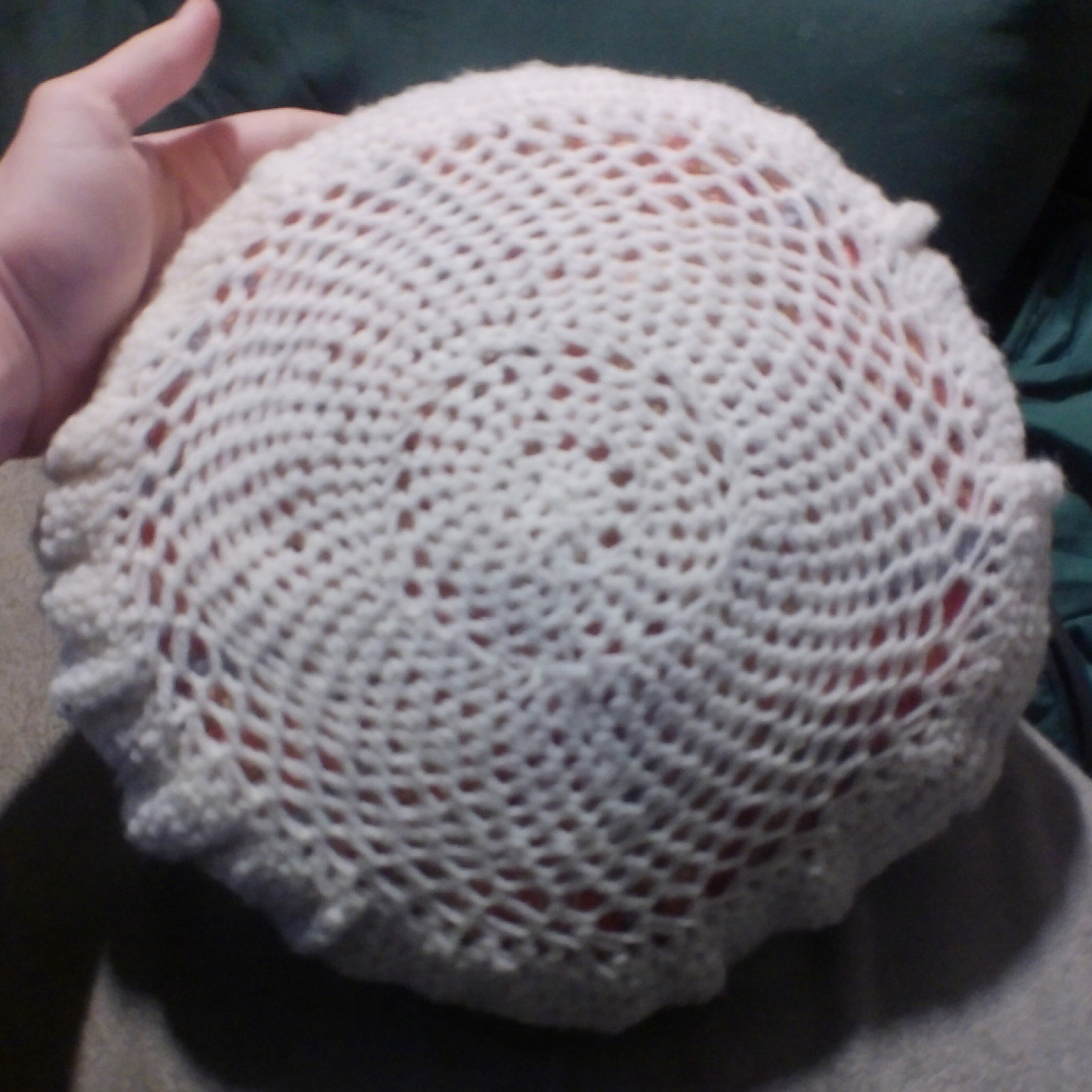 sparkly cushion with crocheted cover